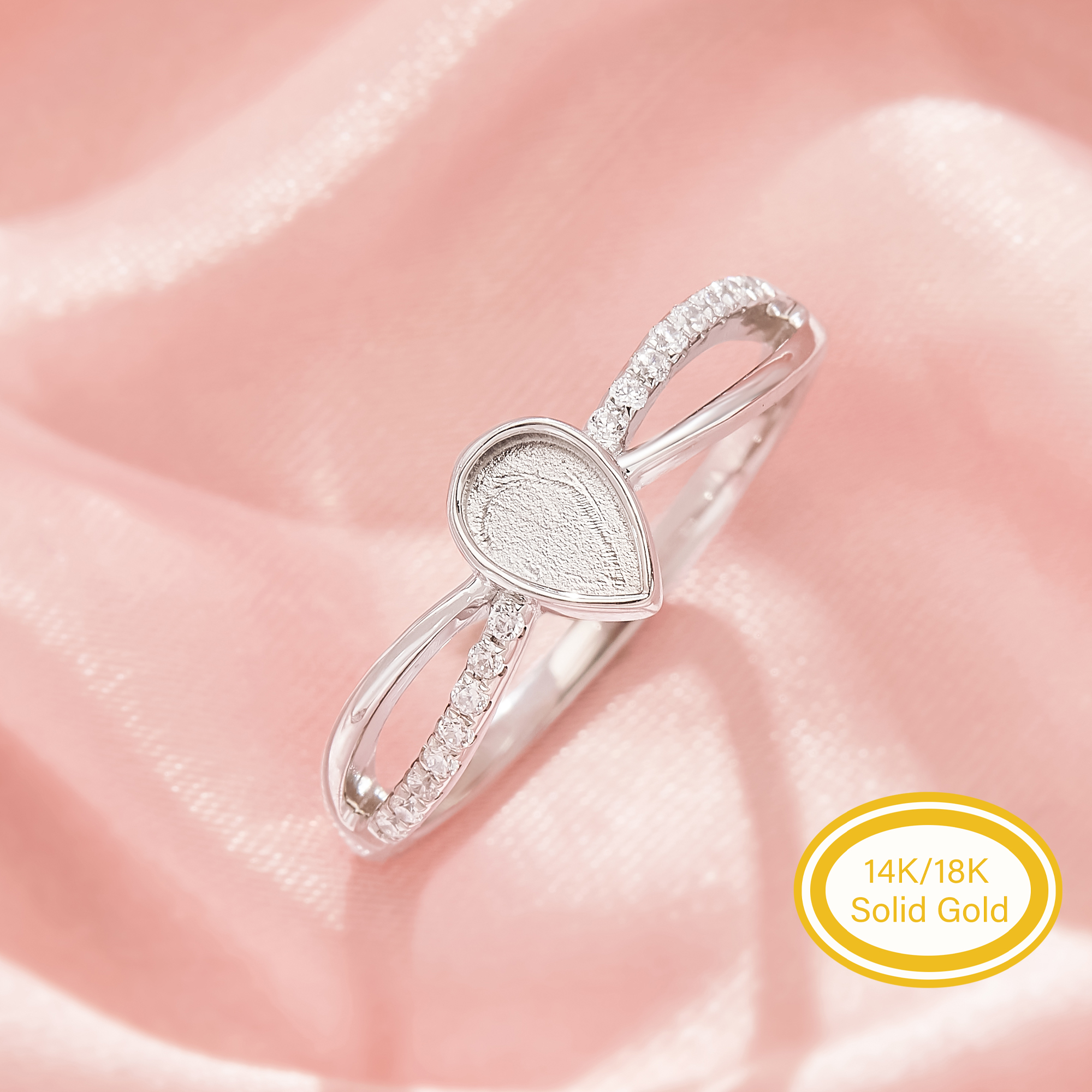 4x6MM Keepsake Mother Milk Resin Bezel Ring Settings,Infinity Teardrop Elegant Solid 14K 18K Gold Ring, Classic Pave Accent Stones Curved Jewelry 1295158