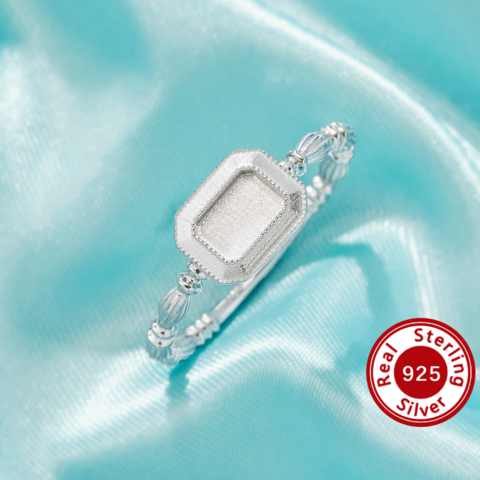 4x6MM Keepsake Mother Milk Resin Bezel Ring Settings,Rectangle Delicate Solid 925 Sterling Silver Base, Classic Milgrain Edge Jewelry 1295159-1