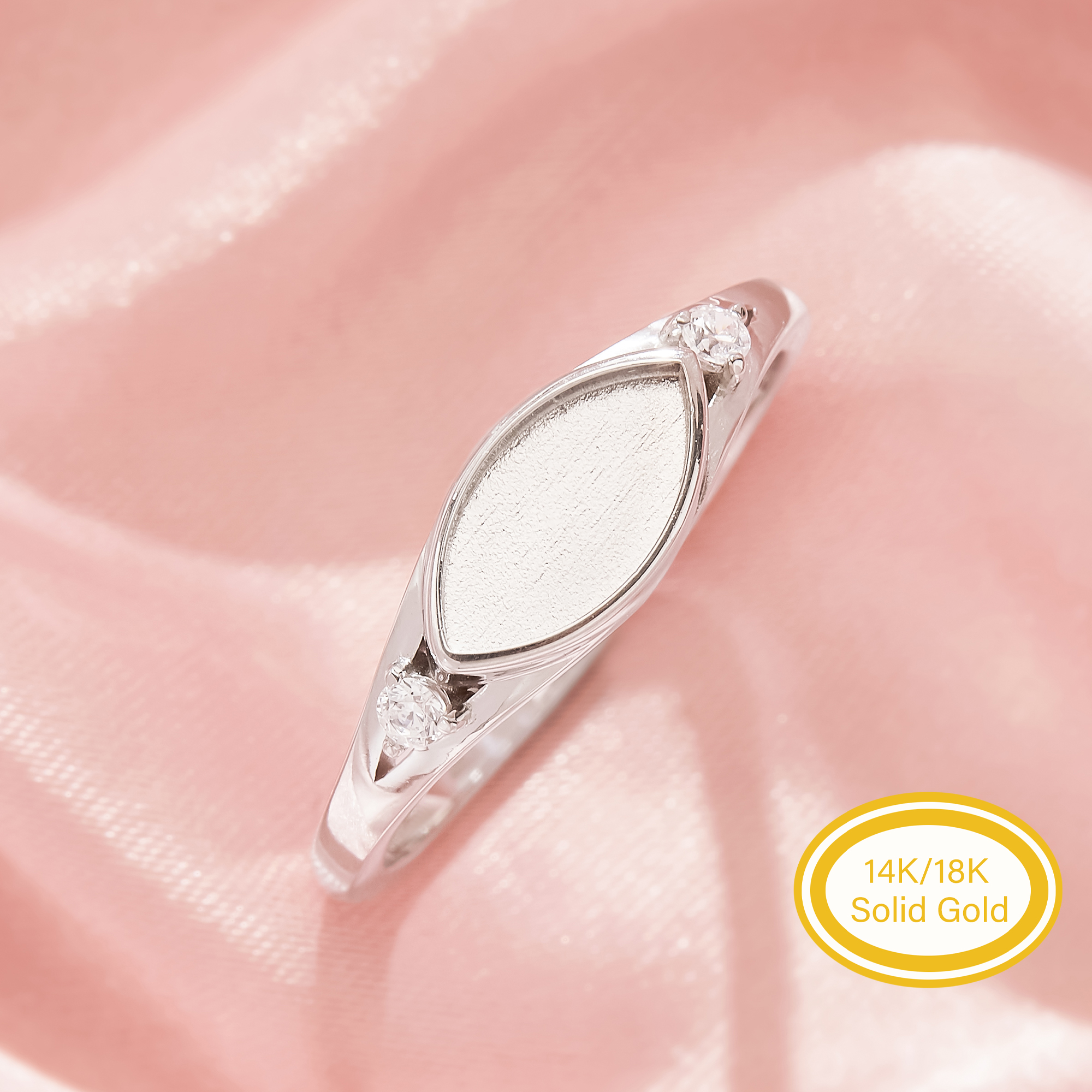 Keepsake Mother Milk Resin Bezel Ring Settings,Marquise Elegant Solid 14K 18K Gold Ring, Gorgeous Two Sparkle Side Stones Jewelry 1295160