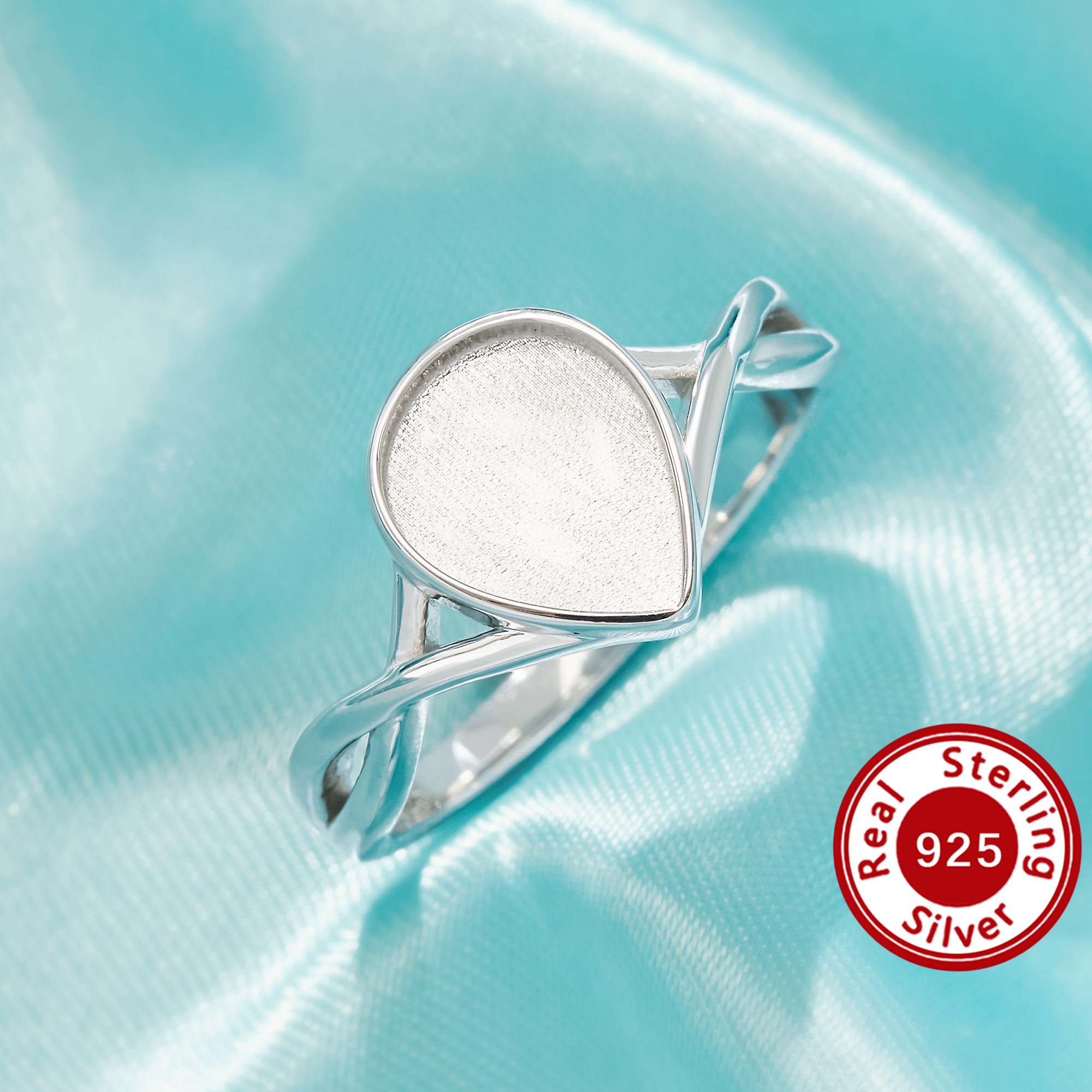 Keepsake Mother Milk Resin Bezel Ring Settings,Teardrop Elegant Solid 925 Sterling Silver Ring, Criss Cross Curved Jewelry 1295161-1