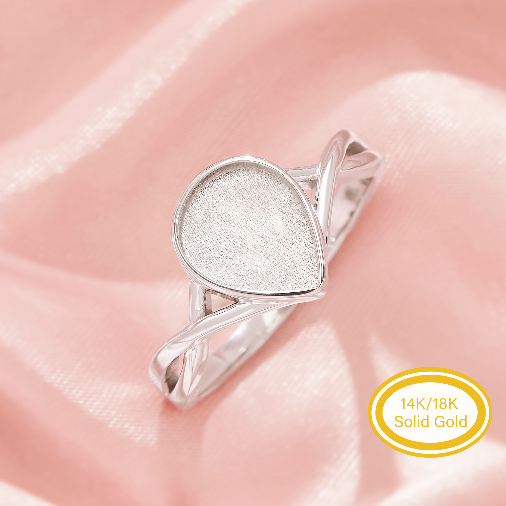 Keepsake Mother Milk Resin Bezel Ring Settings,Infinity Teardrop Elegant Solid 14K 18K Gold Ring, Beautiful Curved Jewelry 1295161