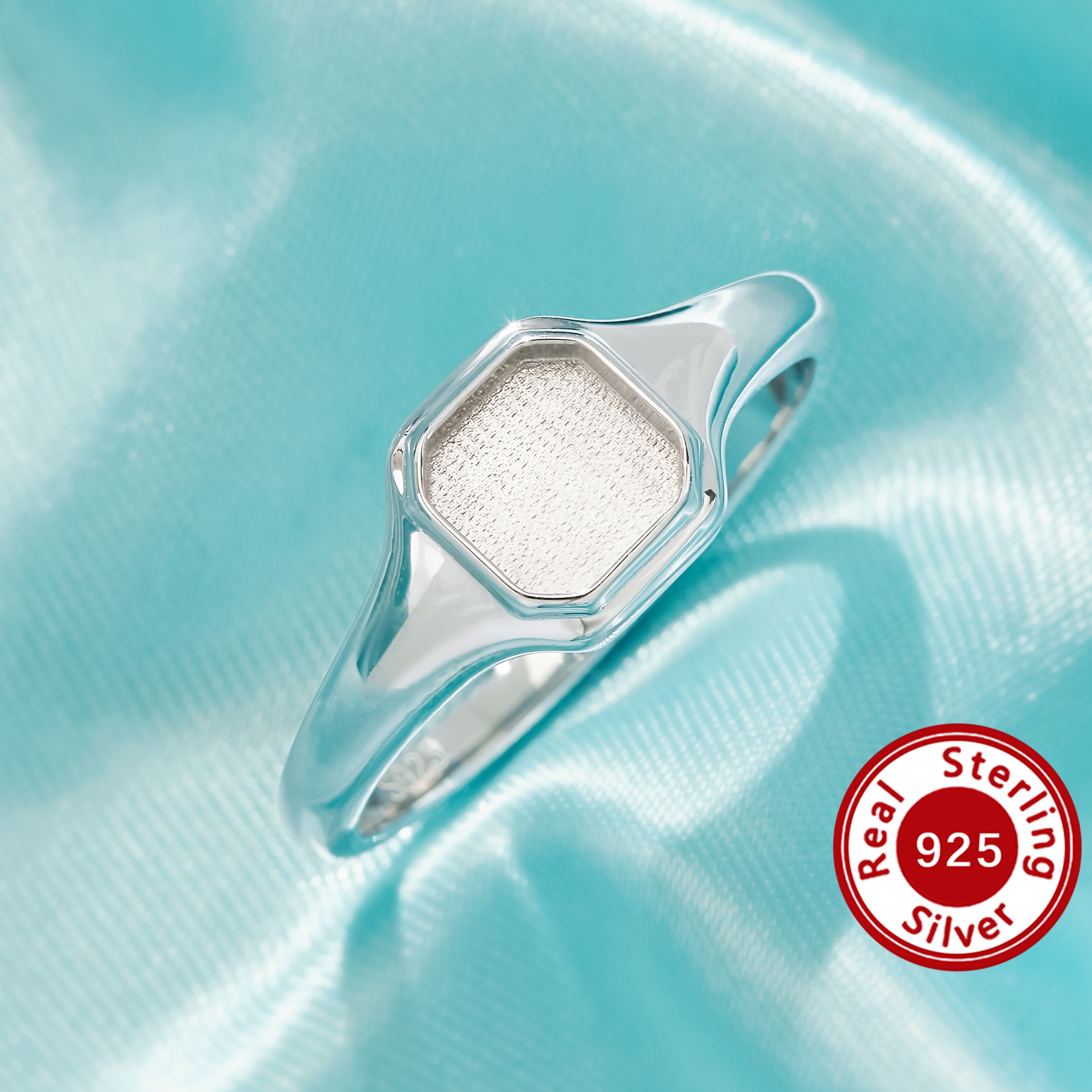 Keepsake Mother Milk Resin Bezel Ring Settings,Hexagon Elegant Solid 925 Sterling Silver Ring, Classic Polished Geometric Jewelry 1295162-1