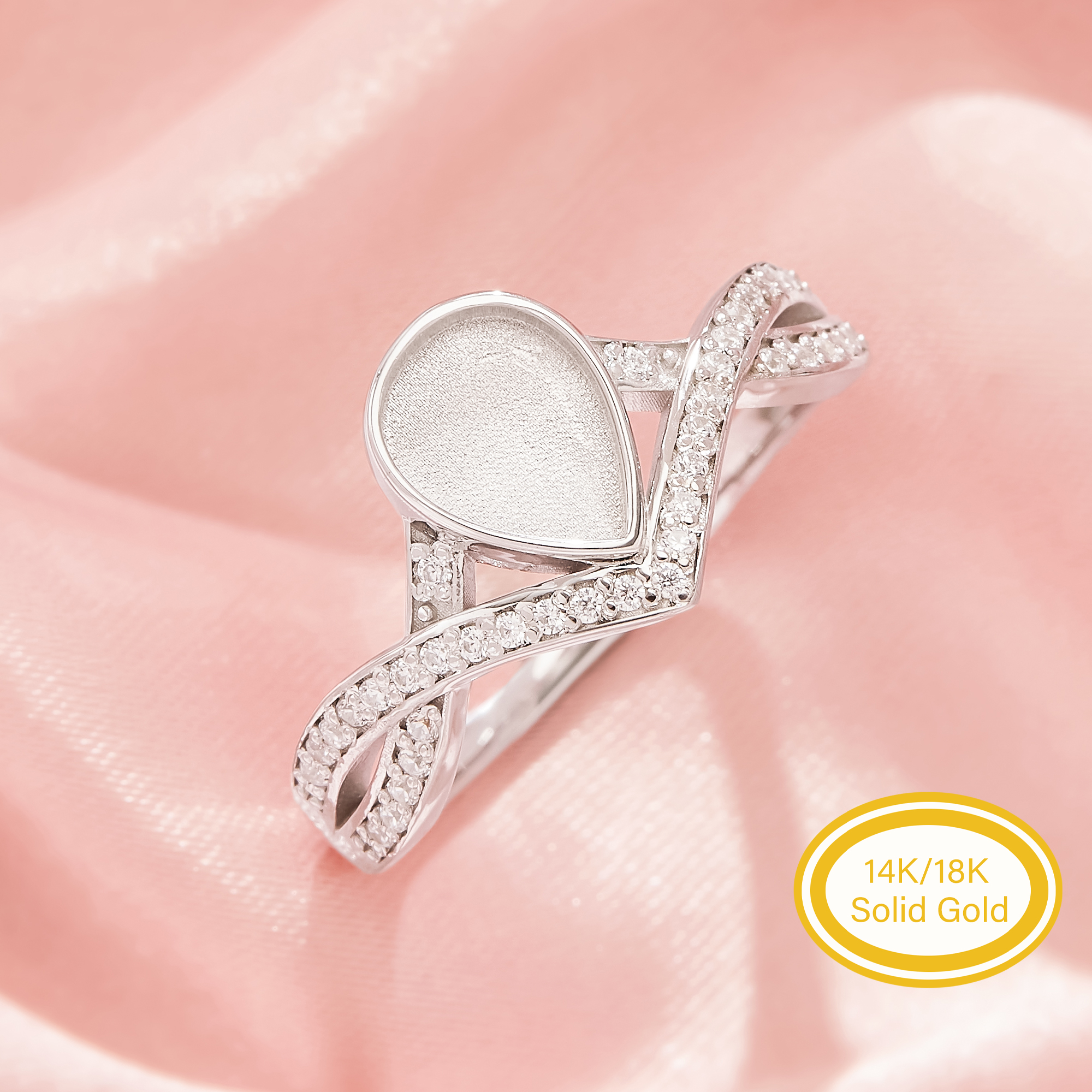 6x8MM Keepsake Mother Milk Resin Bezel Ring Settings,Infinity Teardrop Elegant Solid 14K 18K Gold Ring, Beautiful Sparkling Pave Twisted Jewelry 1295164