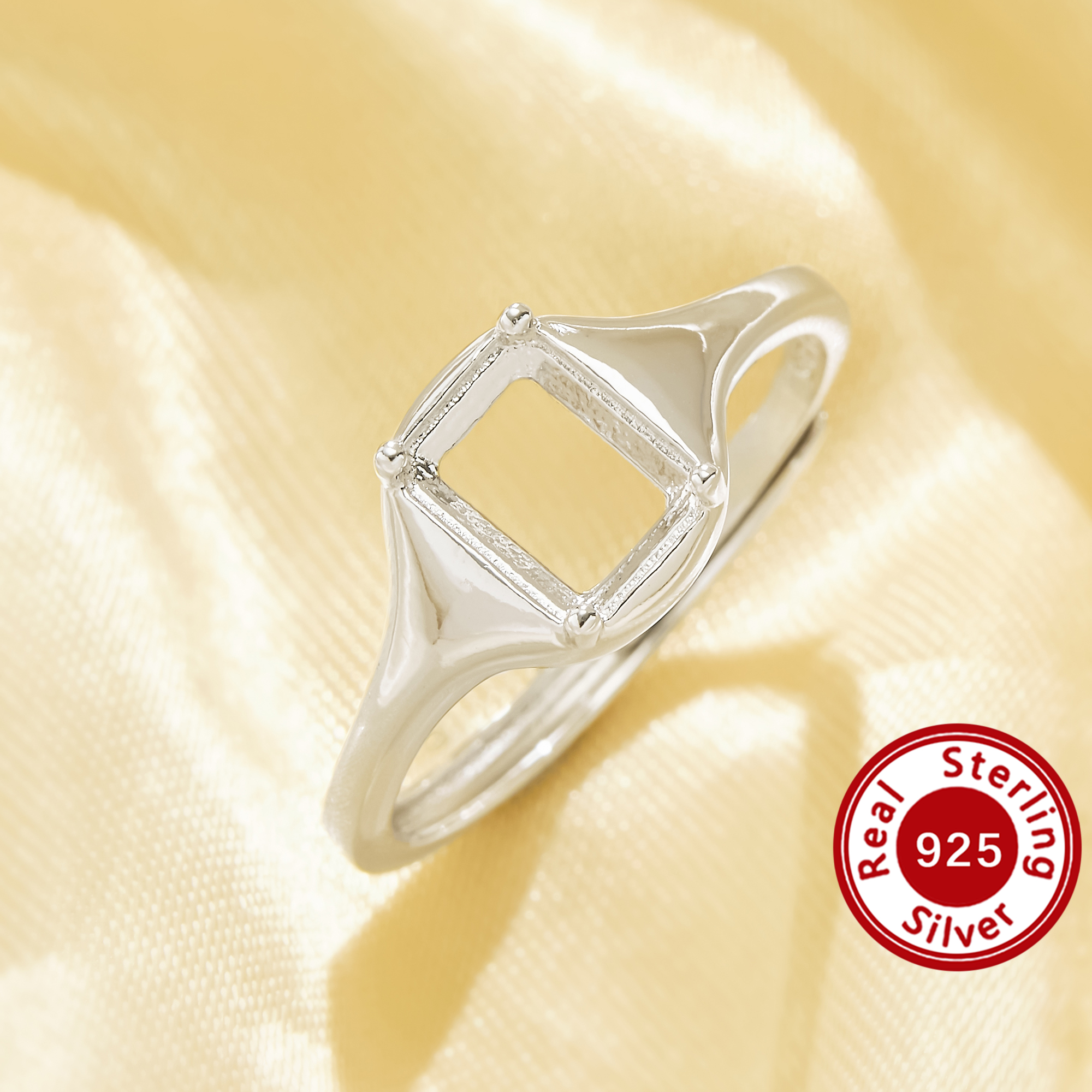 5x7MM Rectangle Prongs Ring Settings,Smooth Solid 925 Sterling Silver Ring,Exquisite Vintage Style Ring,DIY Ring Crafting Supplies 1295179