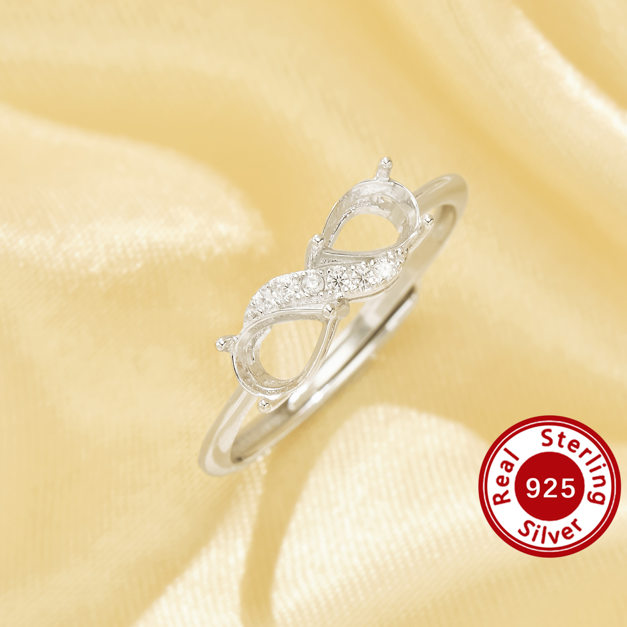 4x6MM Double Pear Prong Ring Settings, Solid 925 Sterling Silver CZ Accent Shank, Elegant Infinity Ring, DIY Ring Making Accessories 1295203