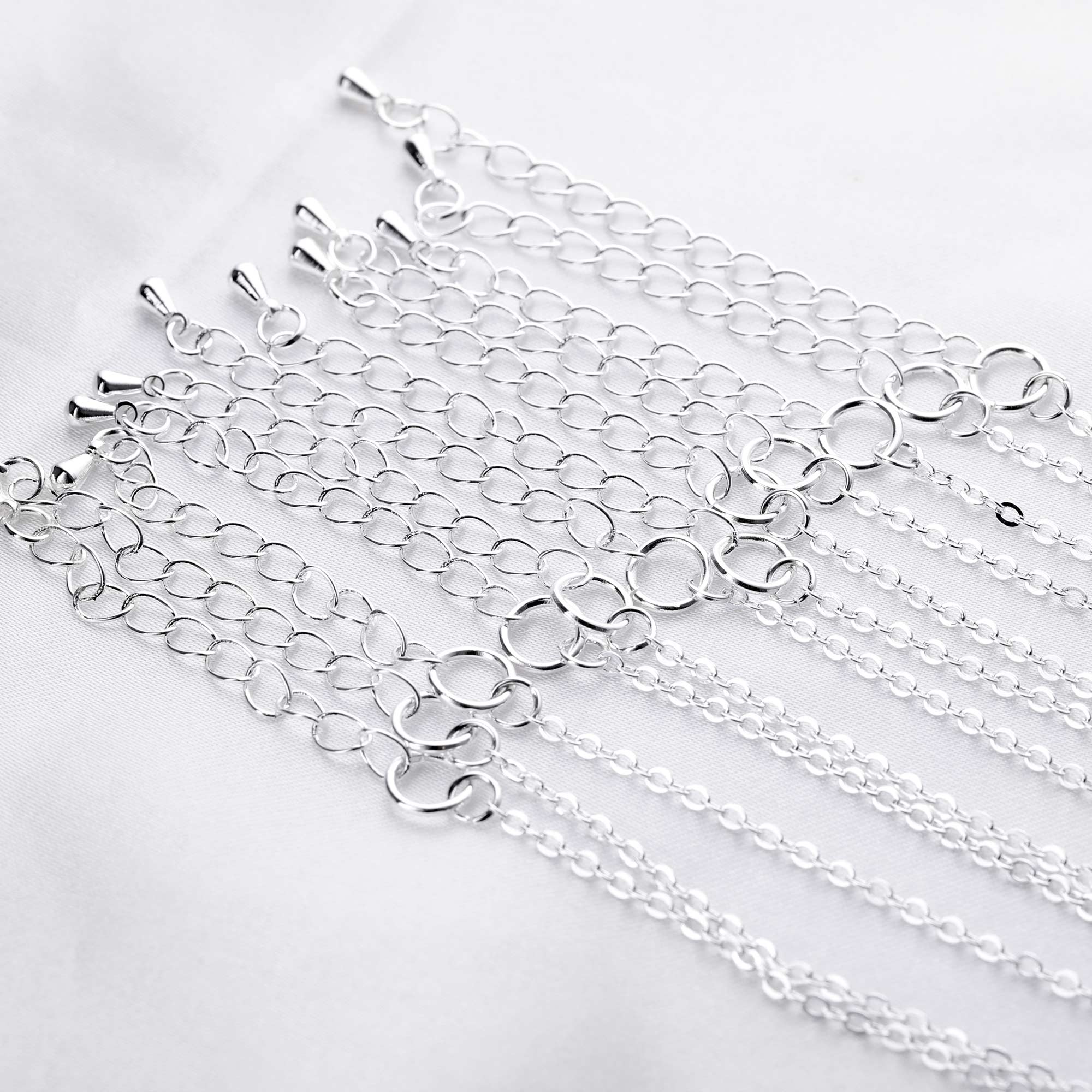 6Pcs Silver Plated Brass Necklace Chain with Extension,18Inches plus 2Inches DIY Supplies Findings 1312026 - Click Image to Close
