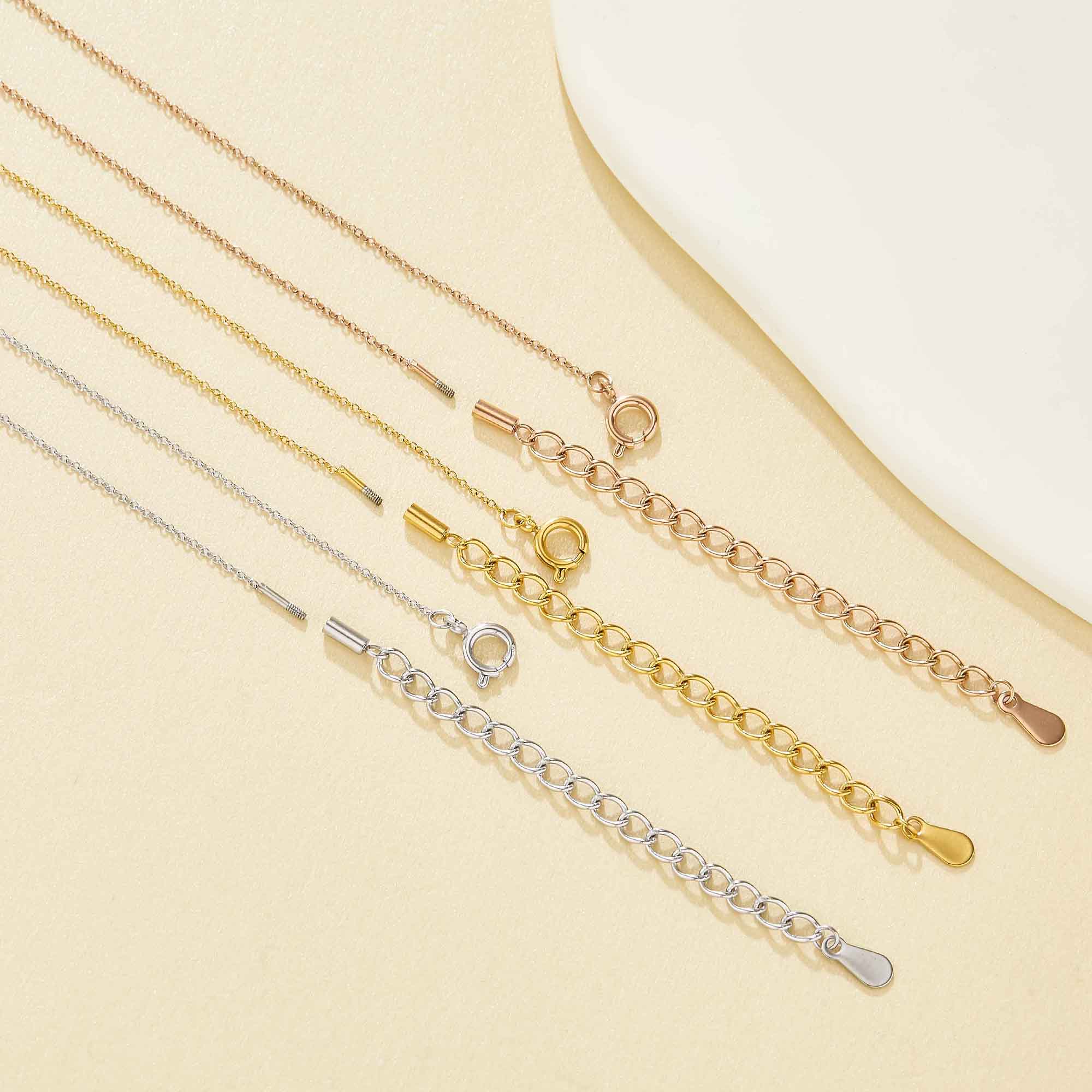 Thin O Cable Chain Necklace with Screwed Pin End for DIY Beading,304L Stainless Steel Rose Gold Plated Necklace for 1MM Hole Bead DIY Findings Supplies 16''+2'' 1312030
