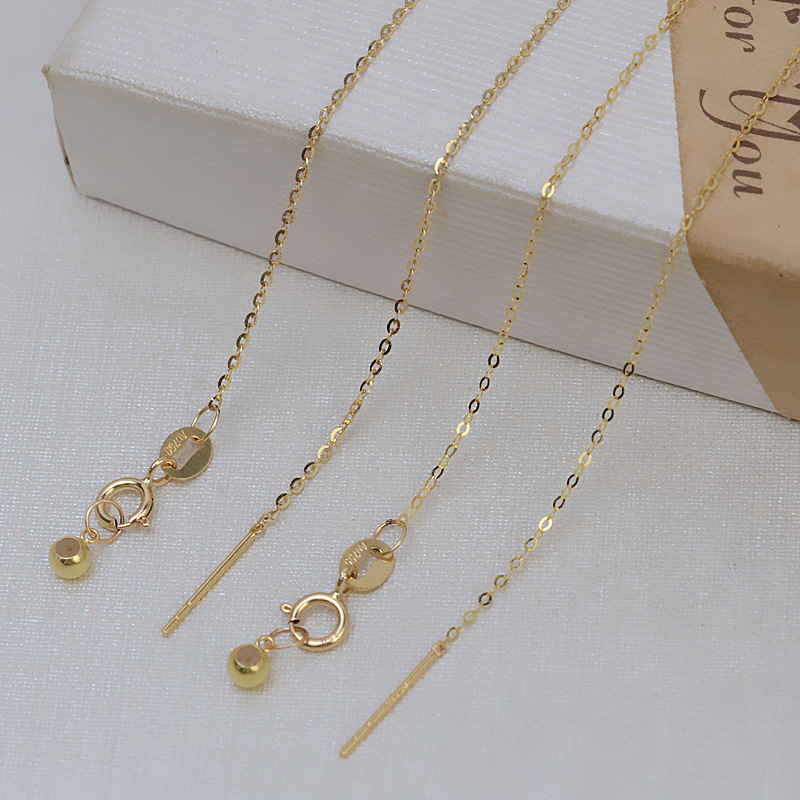 0.9MM Solid 18K Yellow Gold Necklace,Au750 Necklace,18K Gold Adjustable Necklace,Fit For 1MM Beads Chain Necklaace 18'' 1315025 - Click Image to Close