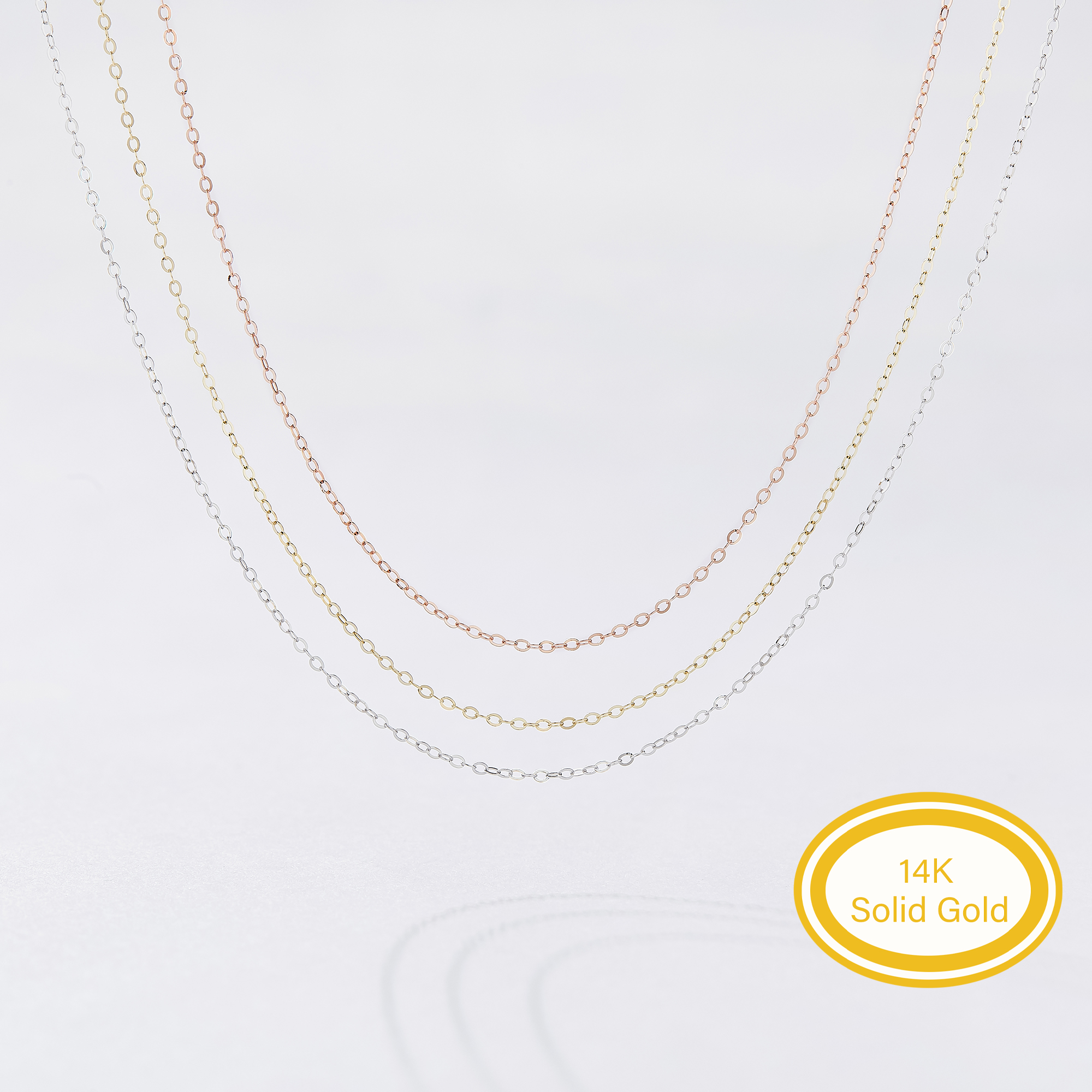 0.9MM Solid 14K Whit Gold Yellow Gold Rose Gold Cable Chain Necklace,Simple O Chain Necklace,DIY Necklace Supplies 16''+2'' 1315037