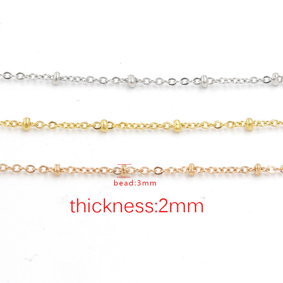 1Pcs 2MM 18-29Inches Silver Rose Gold Tone Stainless Steel Beaded Necklace Chain DIY Supplies Findings 1320004 - Click Image to Close