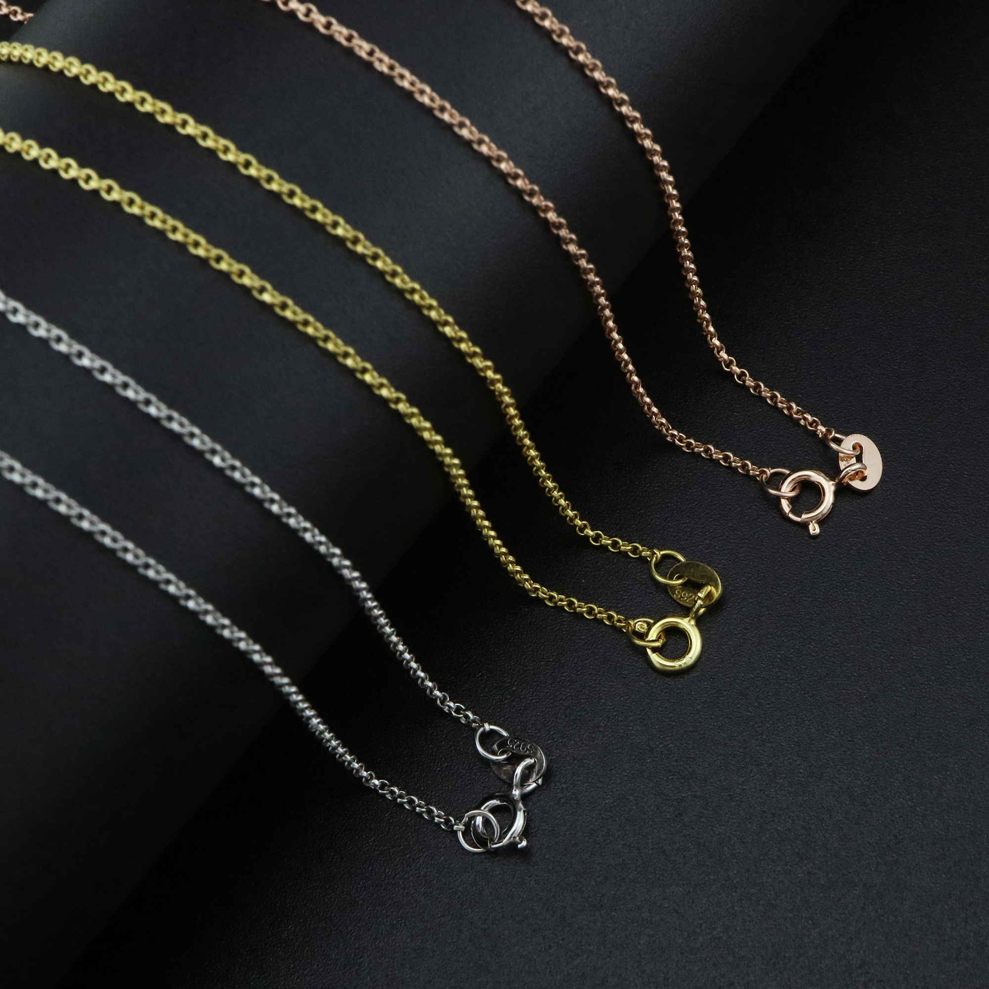 1Pcs 1.4MM Thick 16-22Inches Rose Gold Plated Solid 925 Sterling Silver Rolo Chain Necklace DIY Supplies Findings 1320007 - Click Image to Close