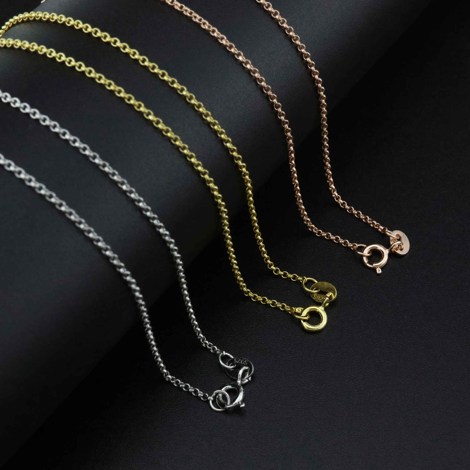 1Pcs 1.4MM Thick 16-22Inches Rose Gold Plated Solid 925 Sterling Silver Rolo Chain Necklace DIY Supplies Findings 1320007 - Click Image to Close