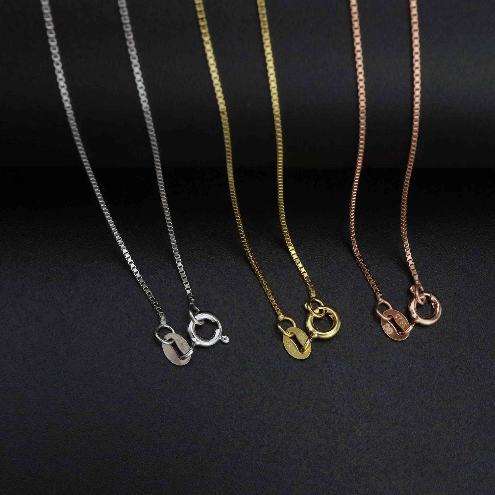 1Pcs 0.8MM Thick 16-22Inches Rose Gold Plated Solid 925 Sterling Silver Box Chain Necklace DIY Supplies Findings 1320008 - Click Image to Close