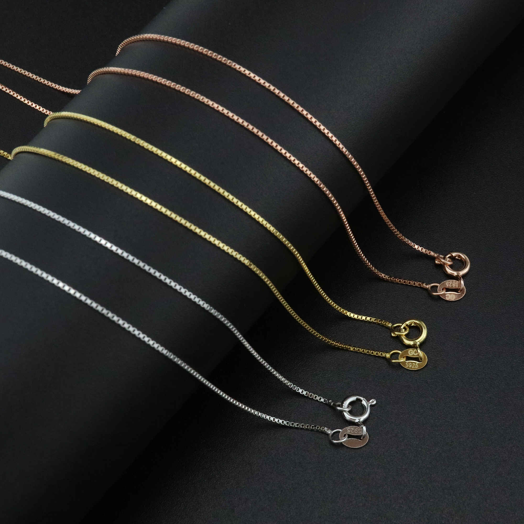 1Pcs 0.8MM Thick 16-22Inches Rose Gold Plated Solid 925 Sterling Silver Box Chain Necklace DIY Supplies Findings 1320008 - Click Image to Close