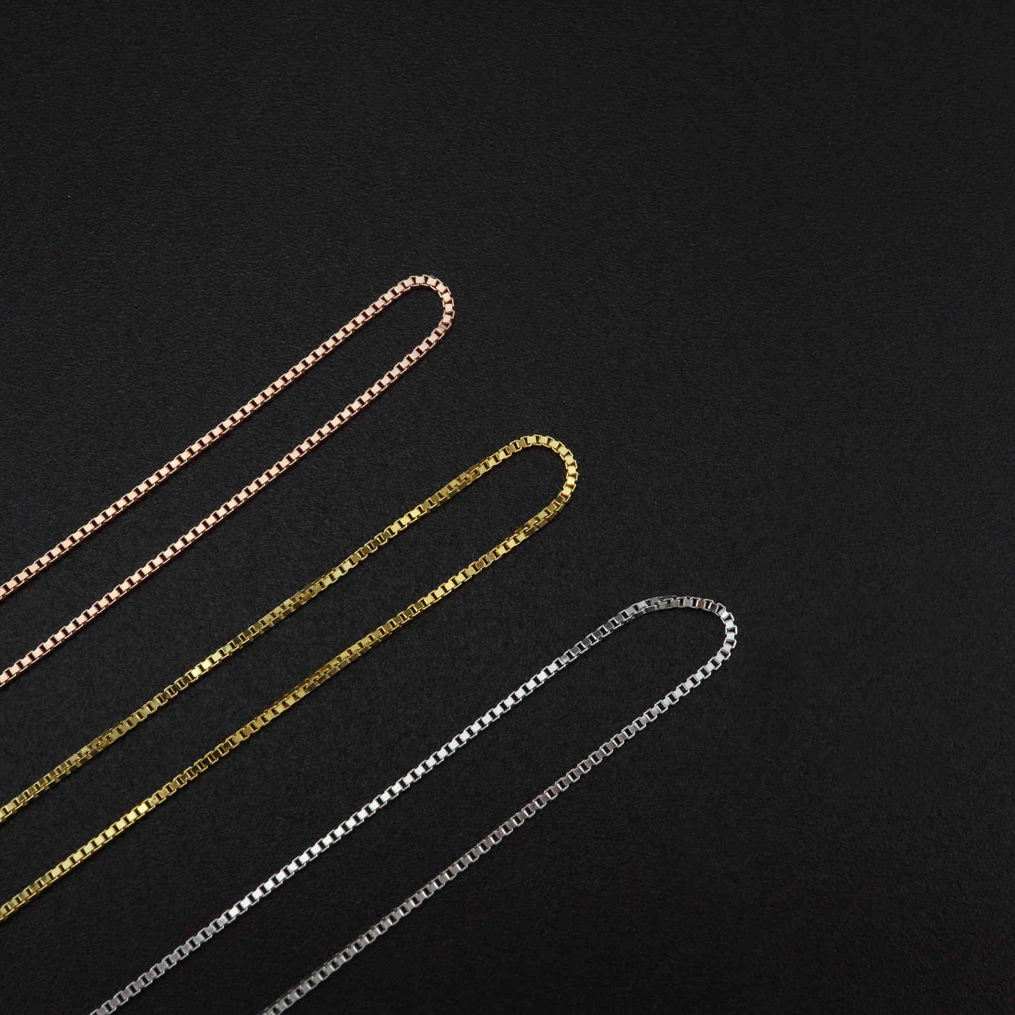 1Pcs 0.8MM Thick 16-22Inches Rose Gold Plated Solid 925 Sterling Silver Box Chain Necklace DIY Supplies Findings 1320008 - Click Image to Close