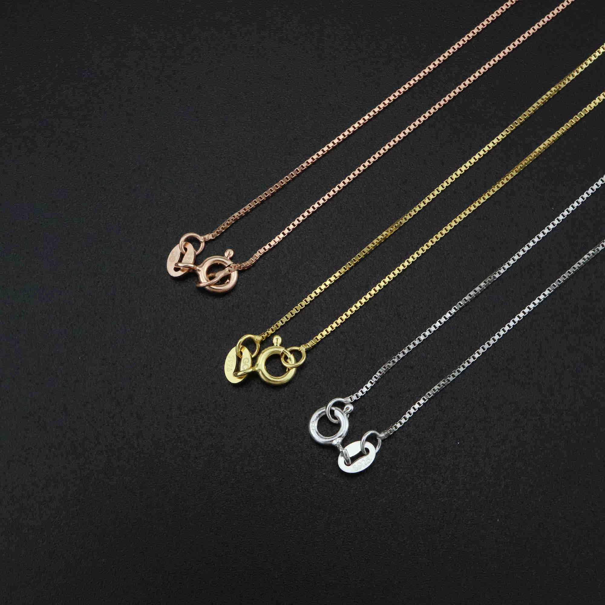 1Pcs 0.8MM Thick 16-22Inches Rose Gold Plated Solid 925 Sterling Silver Box Chain Necklace DIY Supplies Findings 1320008 - Click Image to Close