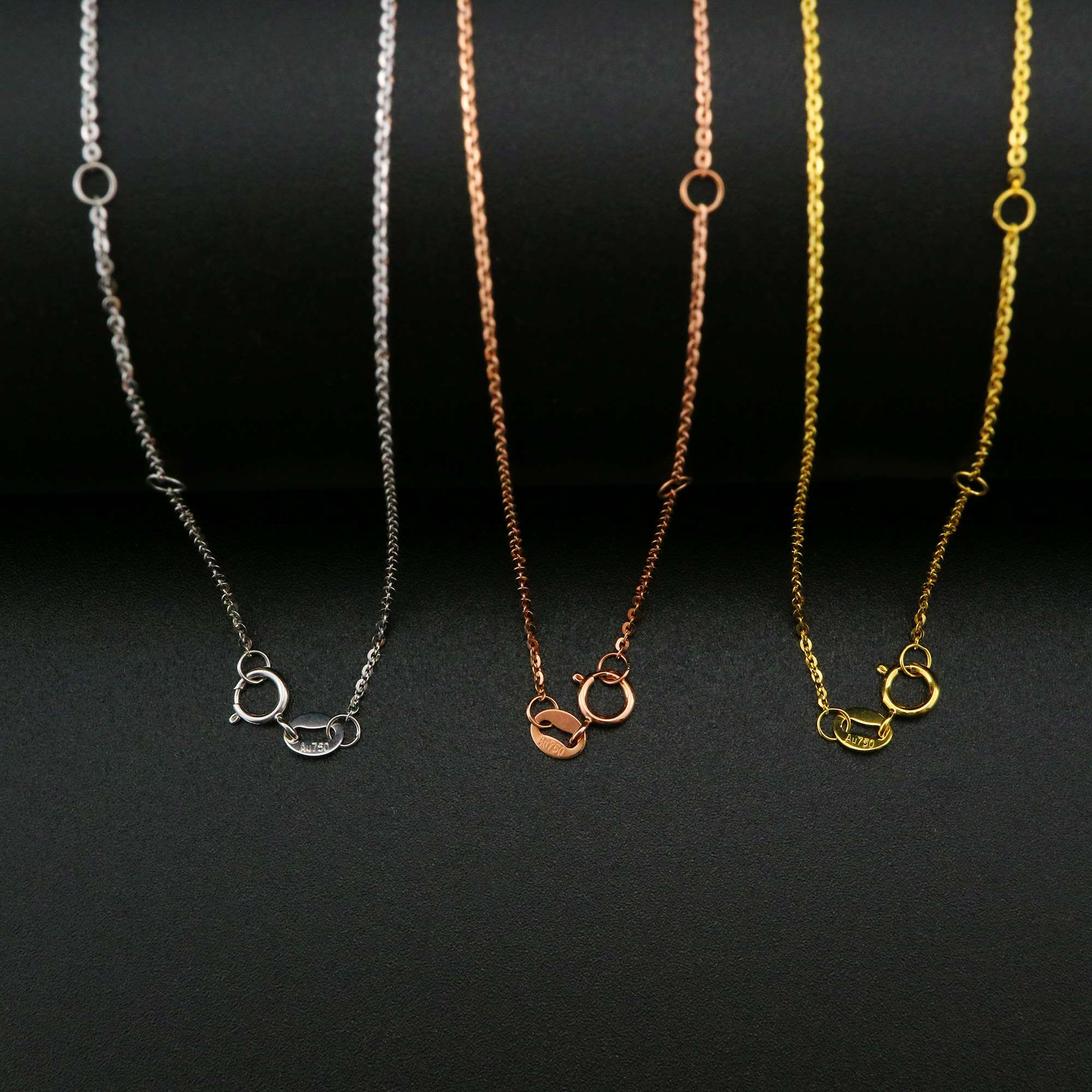 1Pcs Genuine 18K Solid Gold Necklace Adjustable Length Real 18K White Gold,Yellow Gold, Rose Gold Chain Au750 for Pendant 16-18'' 1320015 - Click Image to Close
