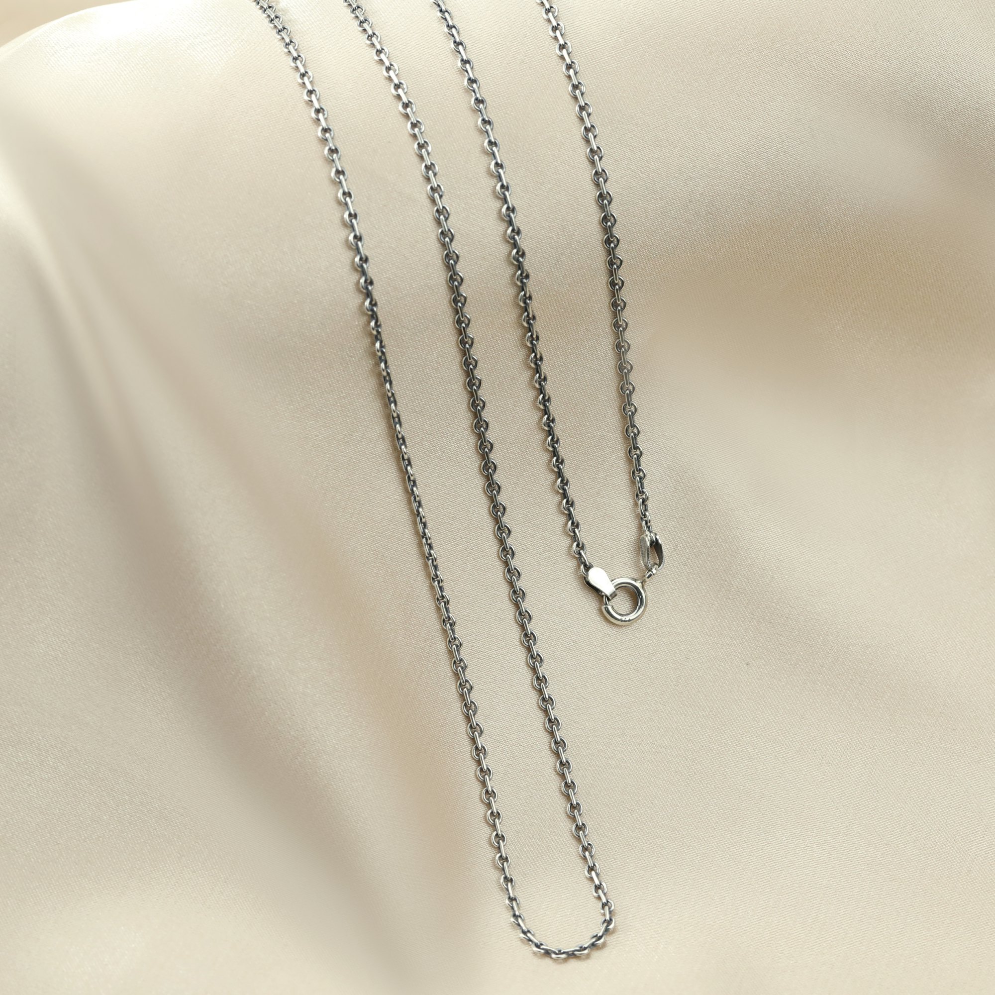 2MM Round Cable Necklace Chain Antiqued Solid 925 Sterling Silver Necklace DIY Jewelry Supplies 1320022 - Click Image to Close
