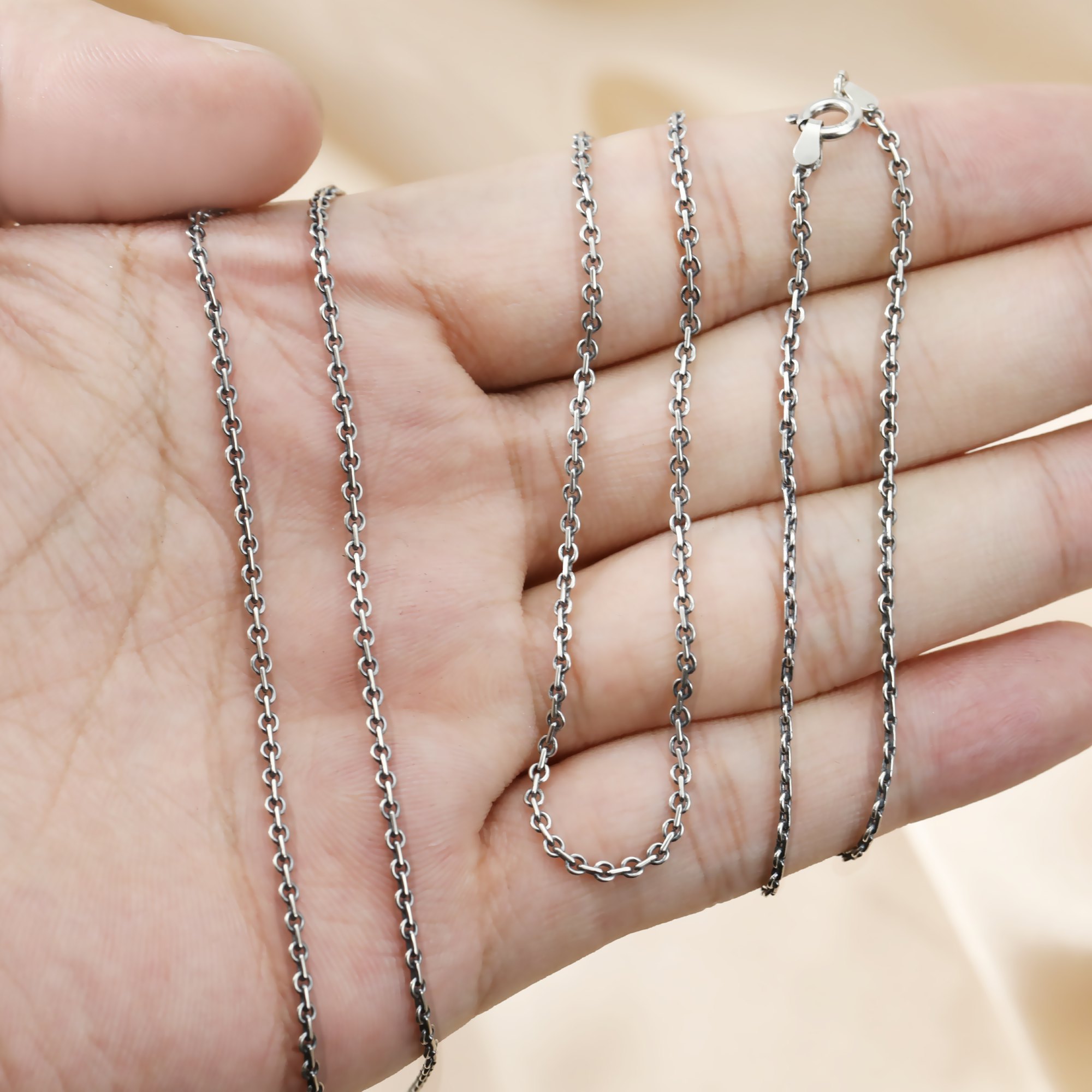 2MM Round Cable Necklace Chain Antiqued Solid 925 Sterling Silver Necklace DIY Jewelry Supplies 1320022 - Click Image to Close