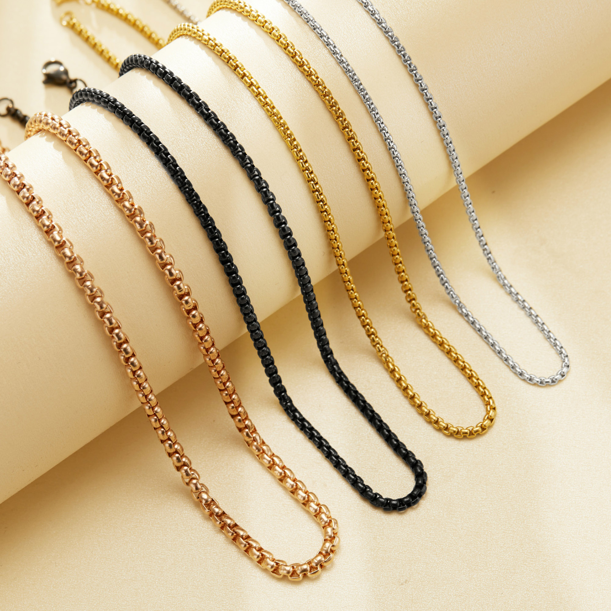 Simple Stainless Steel Box Chain Necklace,Silver Black Rose Gold Box Chain Necklace,Minimalist Box Chain,DIY Chain Necklace Supplies 1320049 - Click Image to Close