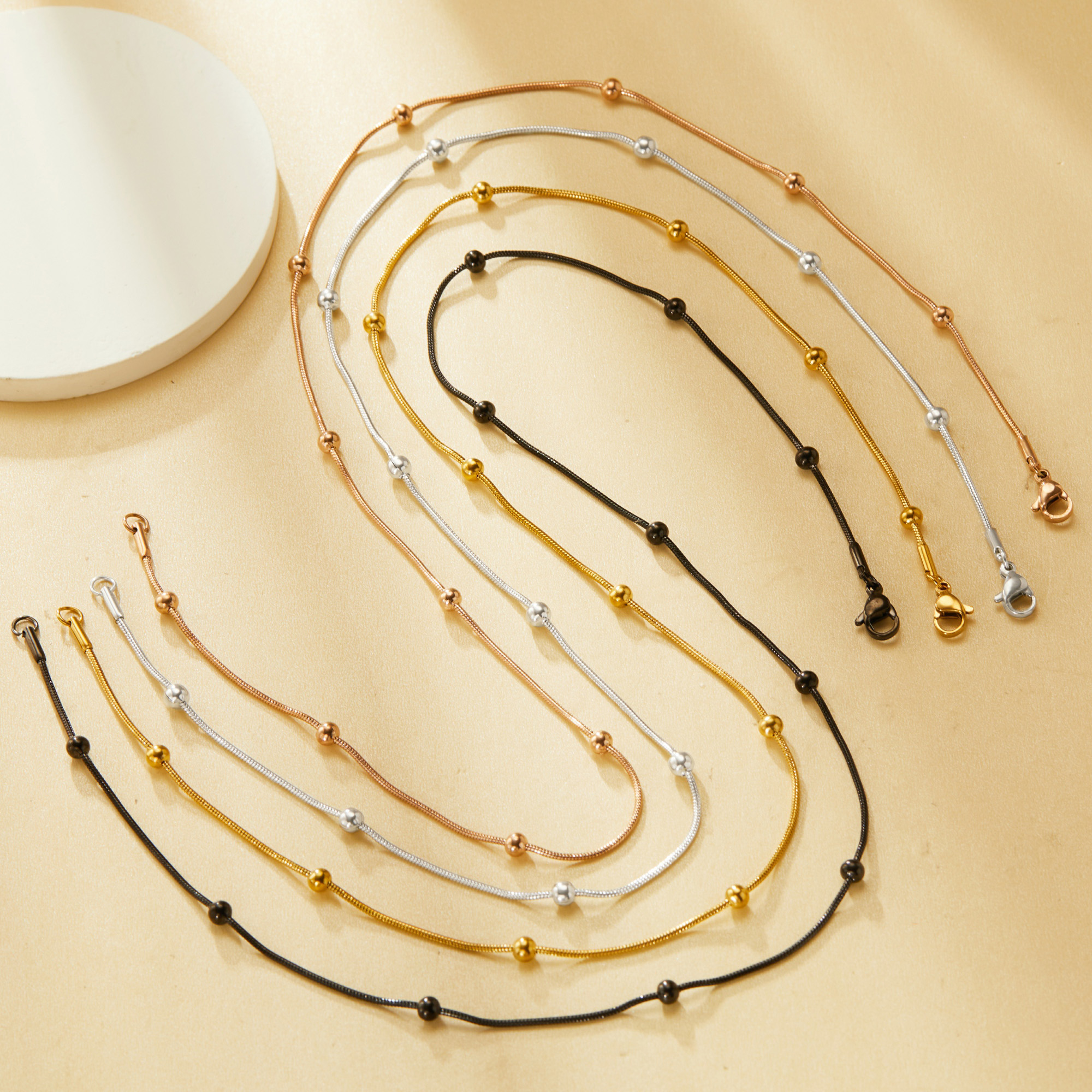 Simple Stainless Steel Beads Chain Necklace,Silver Rose Gold Black Stainless Steel Necklace Chain,Minimalist Beads Chain,DIY Necklace Supplies 1320051 - Click Image to Close
