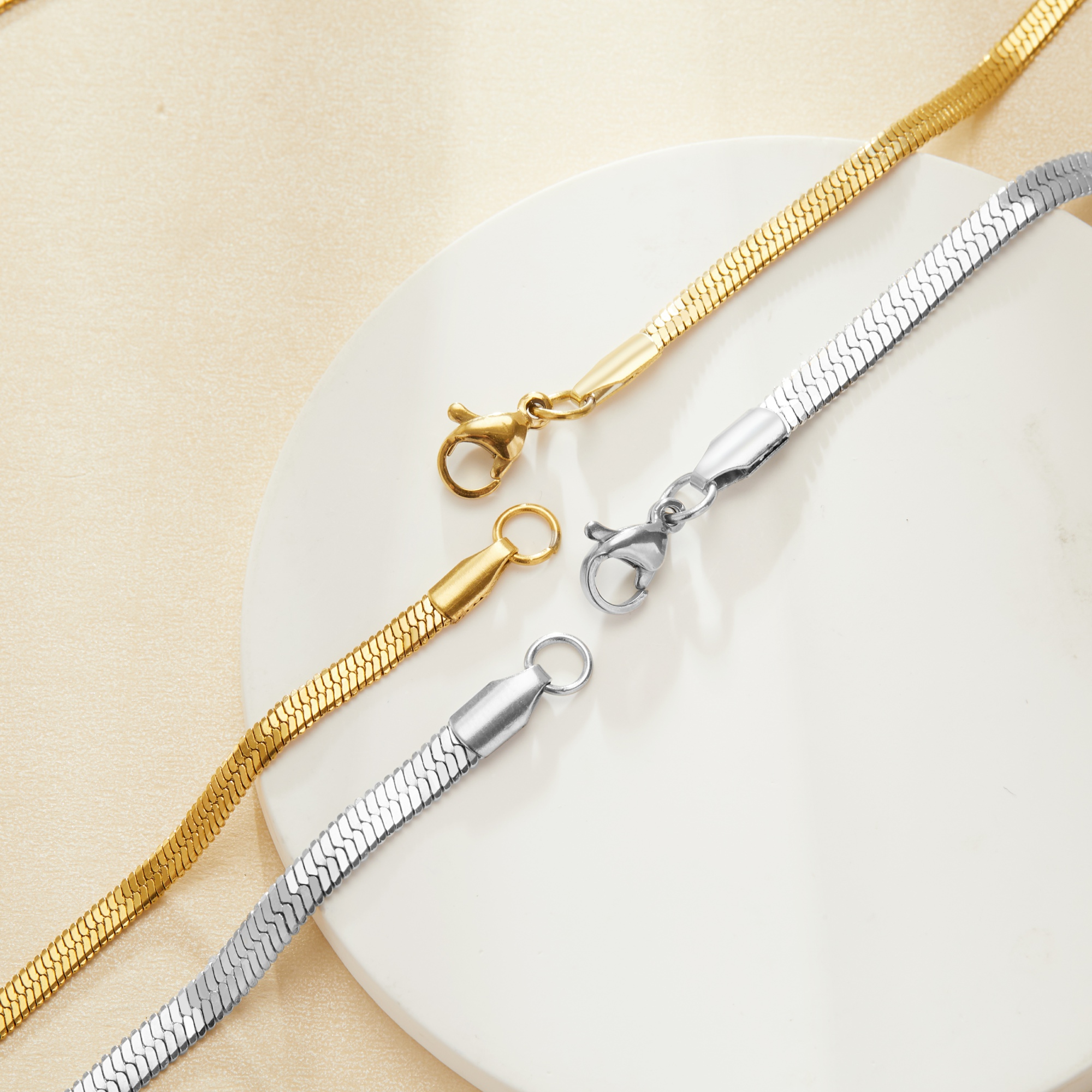 Herringbone Choker Necklace,Flat Snake Layering Necklace,Stainless Steel Gold Plated Necklace Chain,DIY Necklace Supplies 1320054