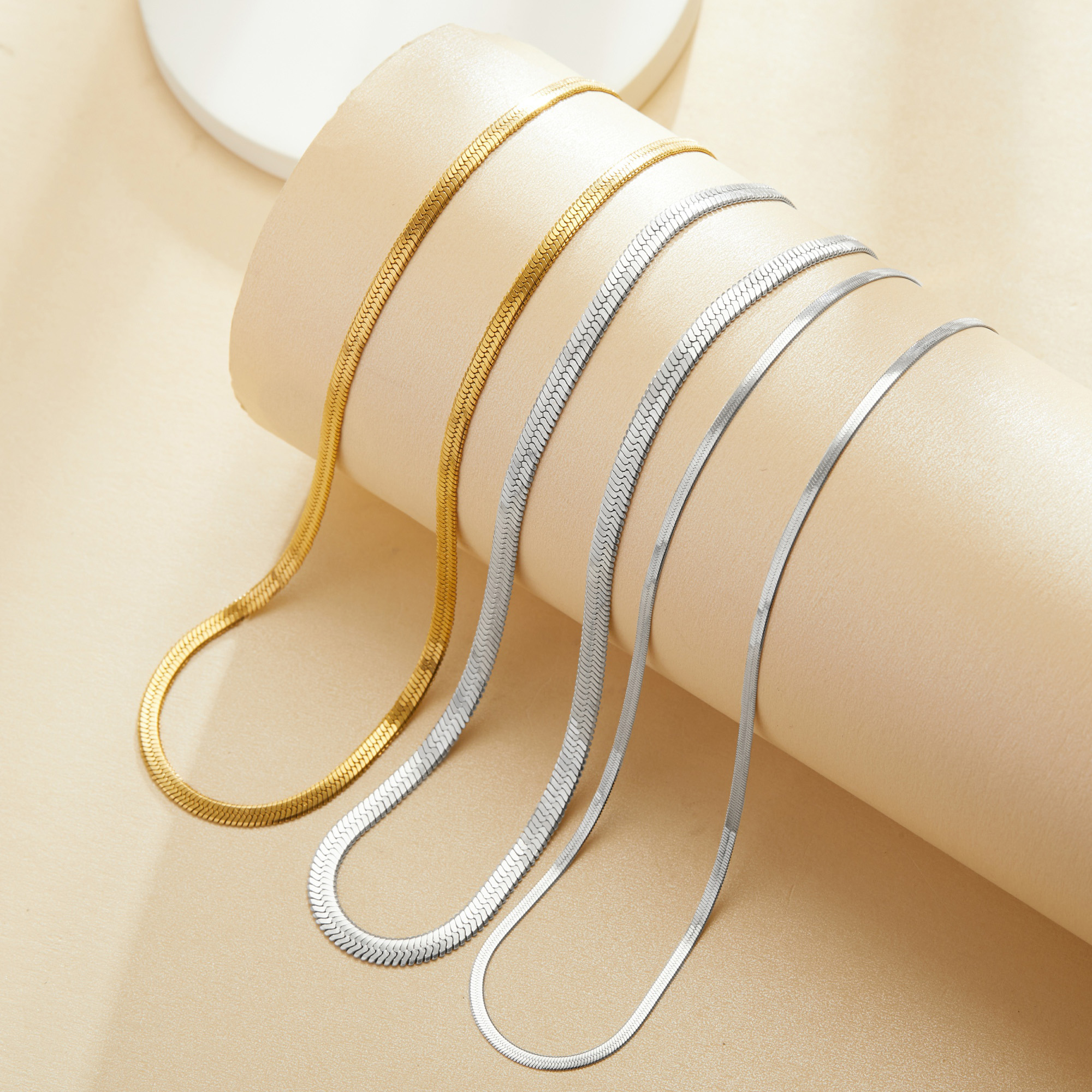 Herringbone Choker Necklace,Flat Snake Layering Necklace,Stainless Steel Gold Plated Necklace Chain,DIY Necklace Supplies 1320054