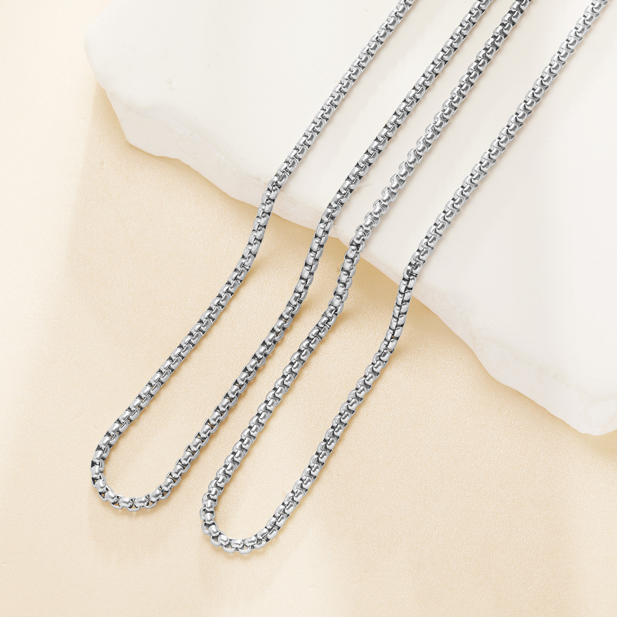 3MM Thick Simple Stainless Steel Box Chain Necklace,Minimalist Box Chain Necklace,DIY Necklace Supplies 1320057