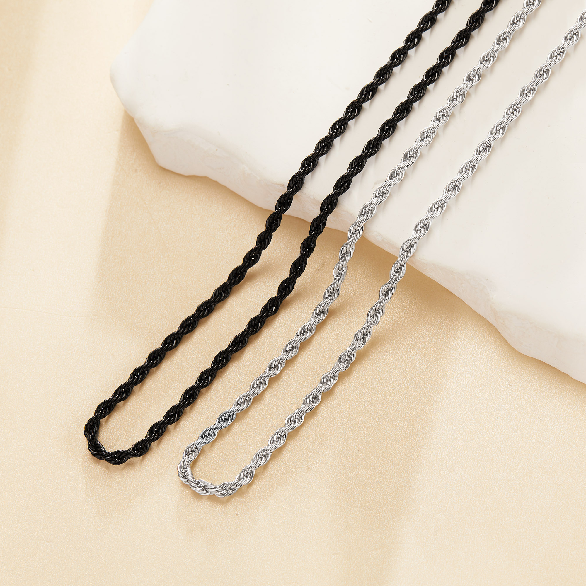 3MM Thick Stainless Steel Rope Link Chain Necklace,Twisted Minimalist Rope Chain,DIY Necklace Supplies 1320058