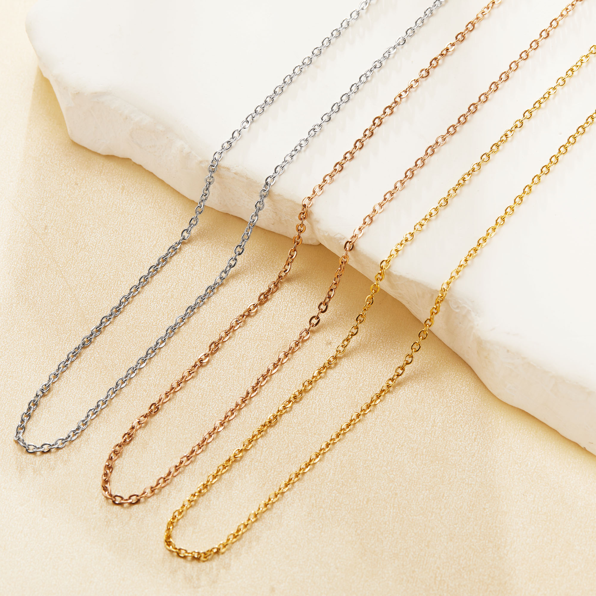 1.6MM 16Inches+2Inches Stainless Steel Cable Chain Necklace,Rose Gold Plated Minimalist Cable Chain,DIY Necklace Supplies 1320059