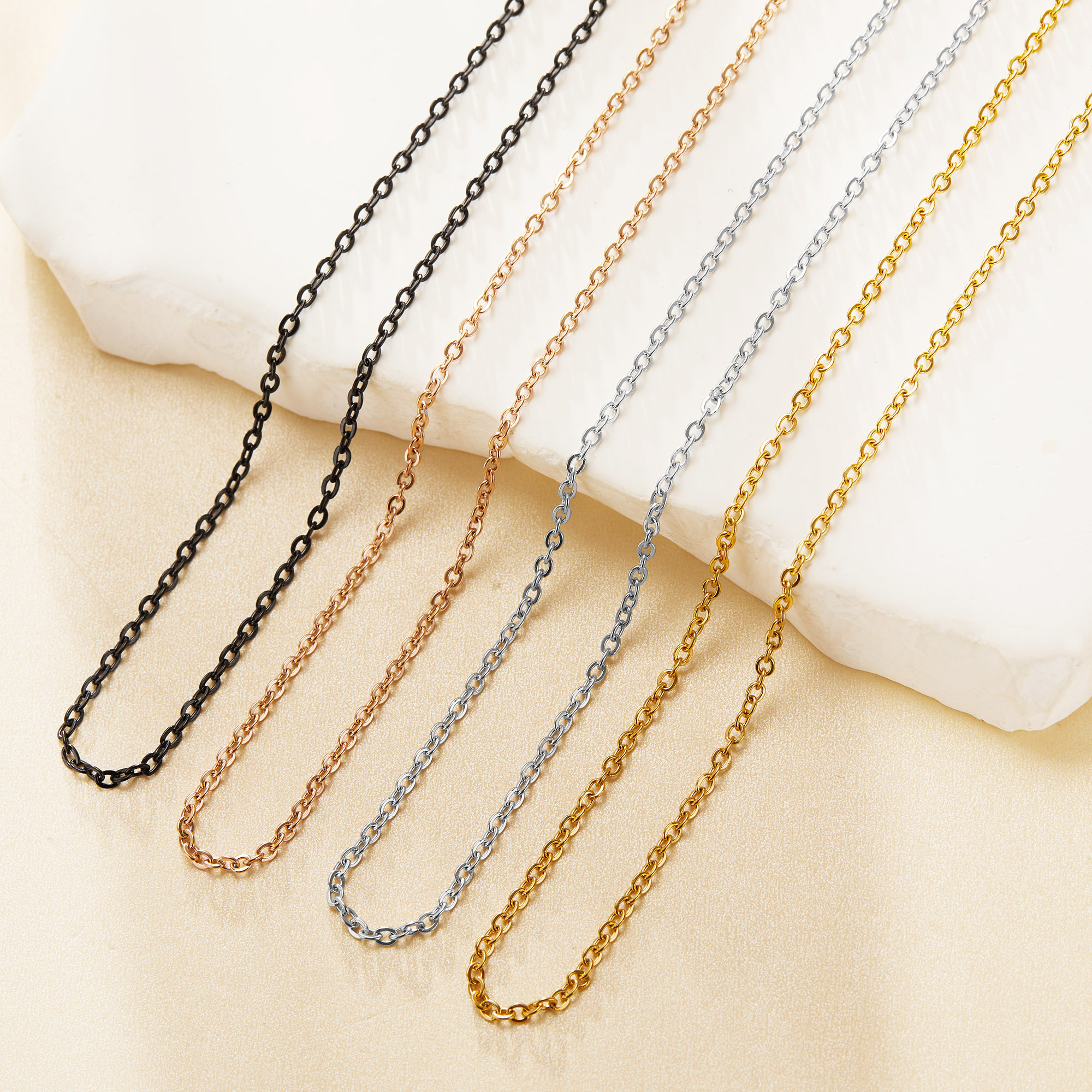 2MM Thick 20Inches Stainless Steel Cable Chain Necklace,Silver Black Rose Gold Plated Minimalist Cable Chain,DIY Necklace Supplies 1320060