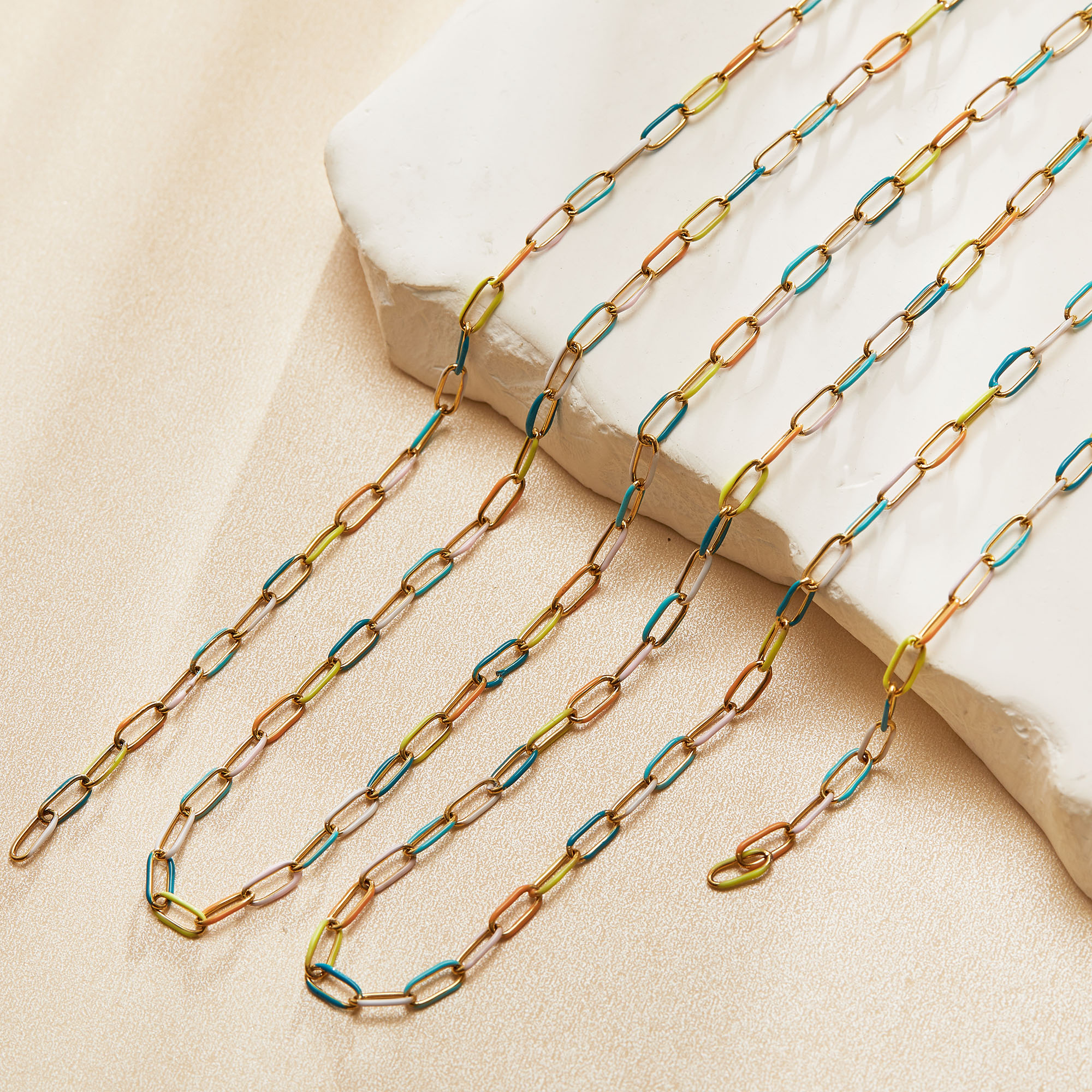 3MM Thick Minimalist Oval Cable Chain Necklace,Simple Colorful Epoxy Stainless Steel Chain Necklace,DIY Daily Simple Necklace Supplies 1320067