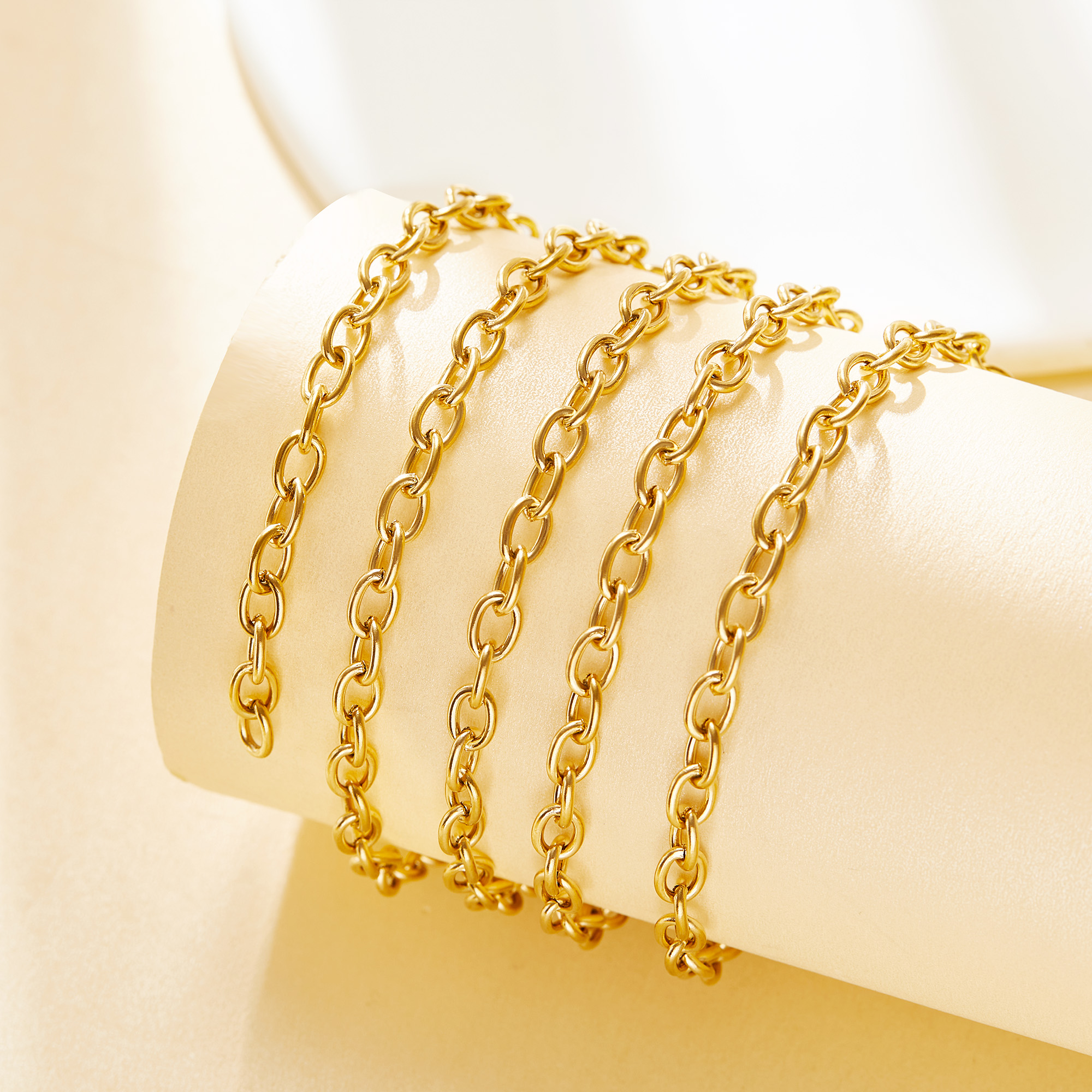 1 Meter 5MM Wide Gold Plated Stainless Steel Necklace,Oval Cable Chain,Simple Choker Necklace,DIY Loose Chain Necklace Supplies 1325018