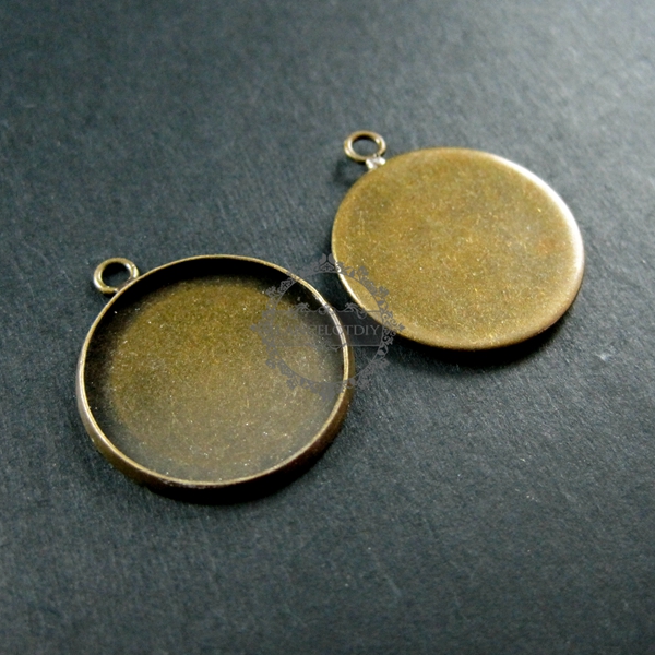20pcs 18mm setting size one loop vintage style bronze round bezel tray DIY pendant charm supplies 1411051 - Click Image to Close