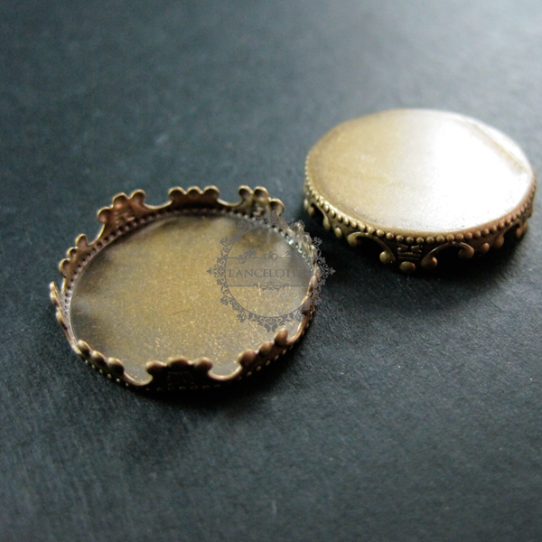 20pcs 20mm setting size vintage style bronze crown round bezel tray DIY pendant charm supplies 1411053 - Click Image to Close
