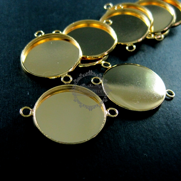 10pcs 20mm setting size 14K light gold plated brass round bezel tray with two loops 1411065 - Click Image to Close