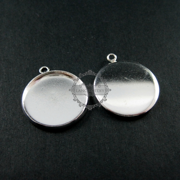 10pcs 20mm setting size simple silver plated round pendant charm bezel base DIY supplies 1411067 - Click Image to Close