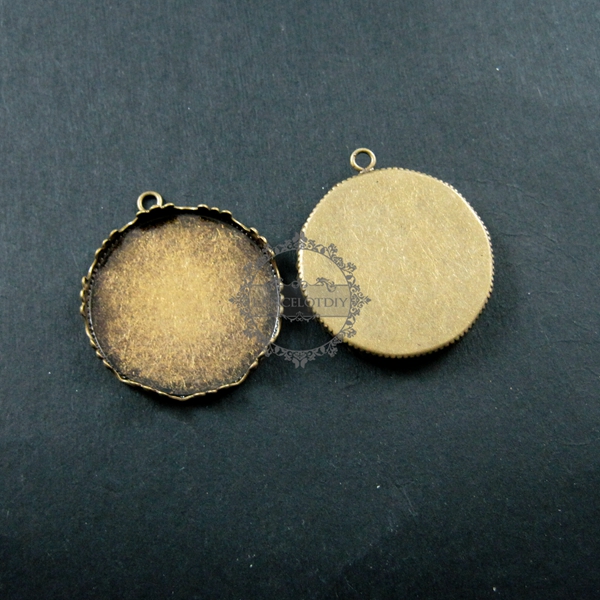 5pcs 25mm setting size vintage style bronze crown round pendant charm bezel base DIY supplies 1411073 - Click Image to Close