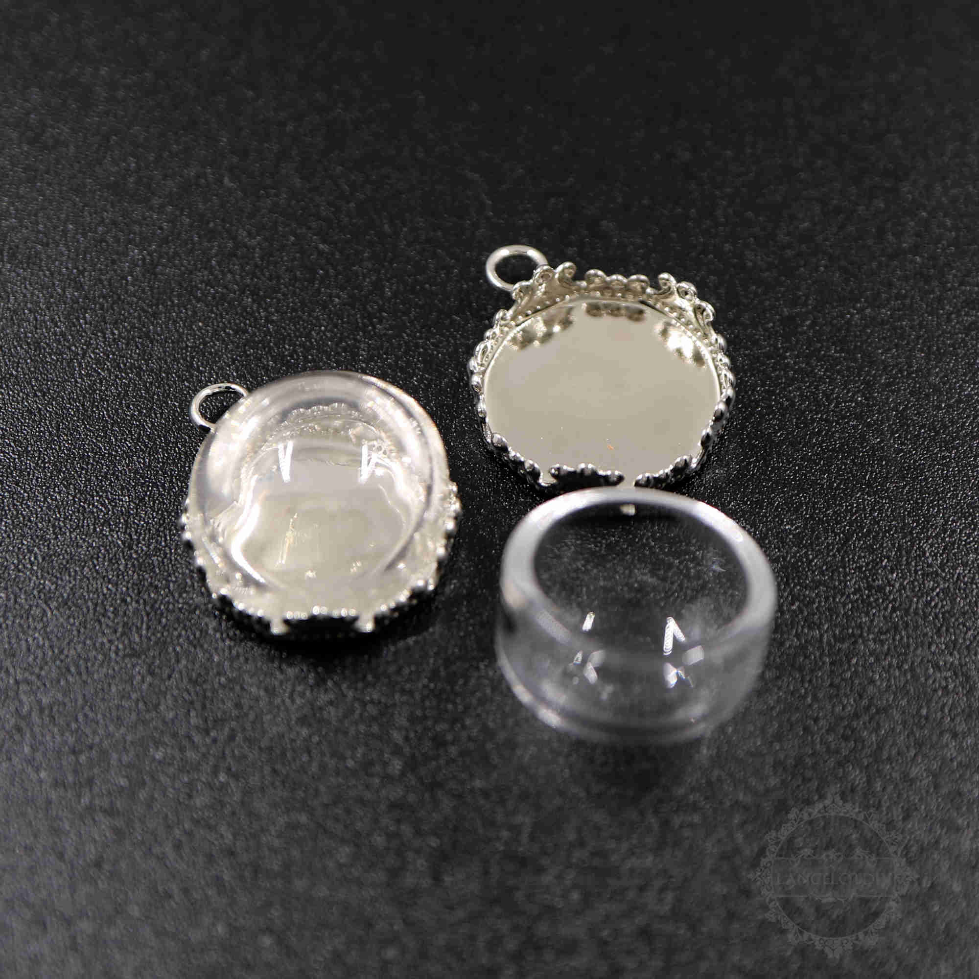 6pcs 15mm Crown Bezel Tray Rhodium Color Brass Round Pendant Charm 6pcs 15mm Crown Bezel Tray Rhodium Color Brass Round Pendant Charm With Glass Dome Diy Supplies 1411202