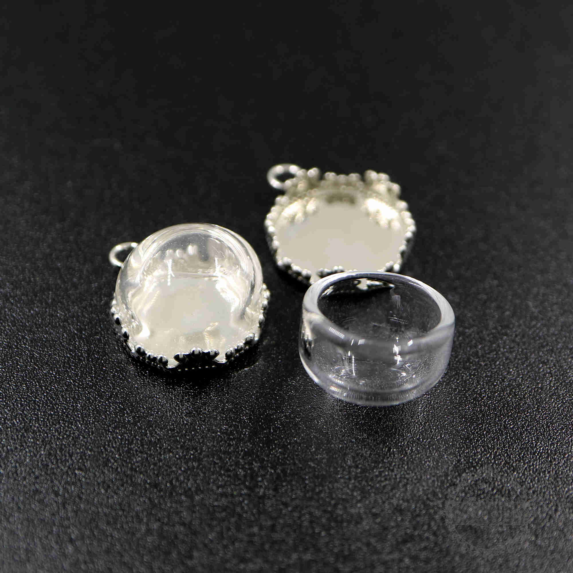 6pcs 15mm crown bezel tray rhodium color brass round pendant charm with glass dome DIY supplies 1411202 - Click Image to Close