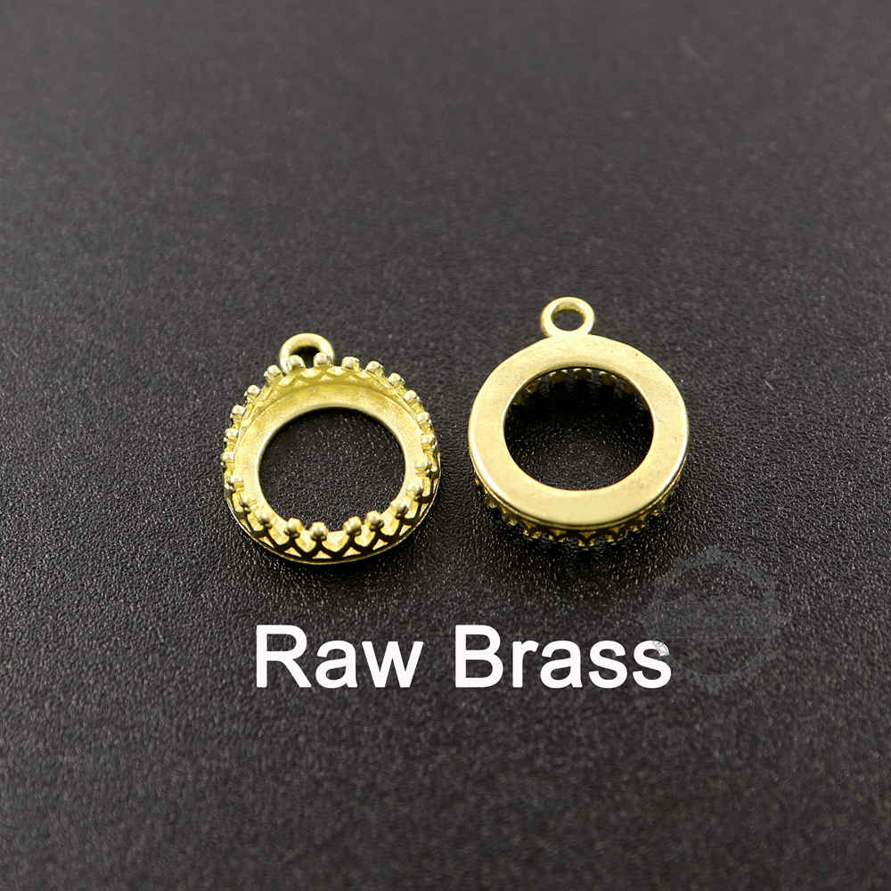 6pcs 12mm raw brass round crown pendant charm bezel DIY supplies 1411203-3 - Click Image to Close