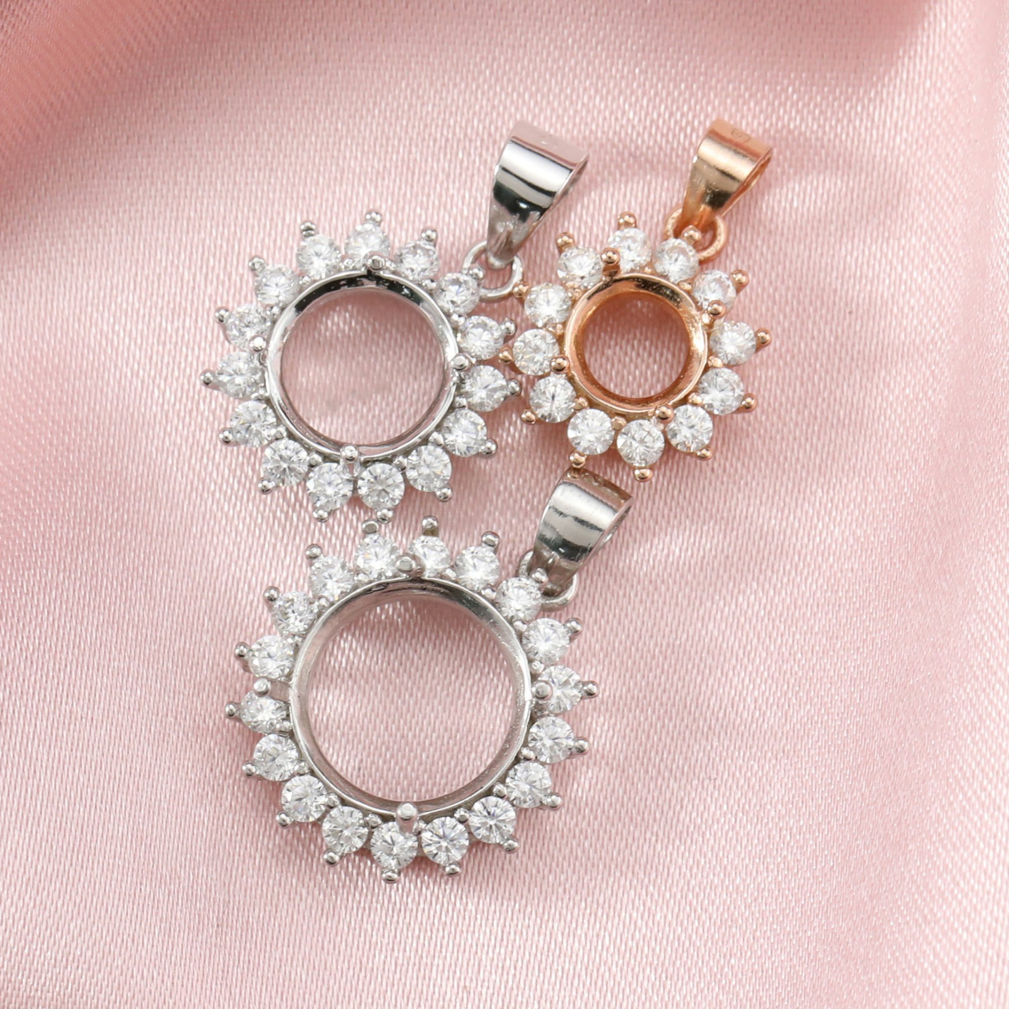 Keepsake Solid 14K Gold Round Prong Pendant Settings for Gemstone with Moissanite Accents DIY Supplies 1411210-1