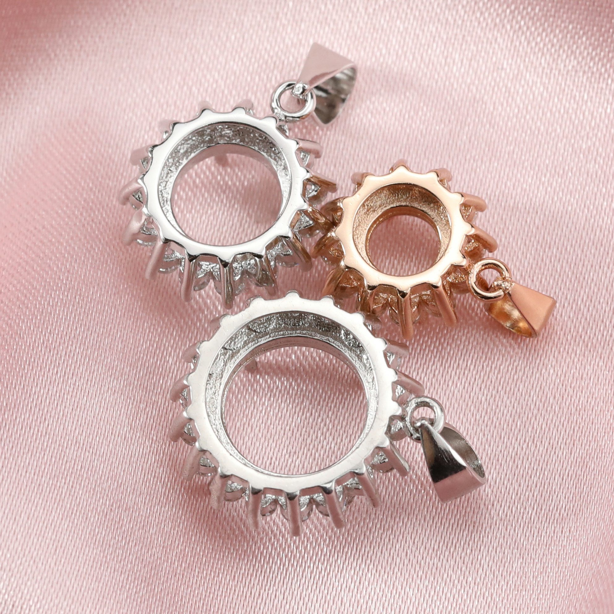 Keepsake Solid 14K Gold Round Prong Pendant Settings for Gemstone with Moissanite Accents DIY Supplies 1411210-1