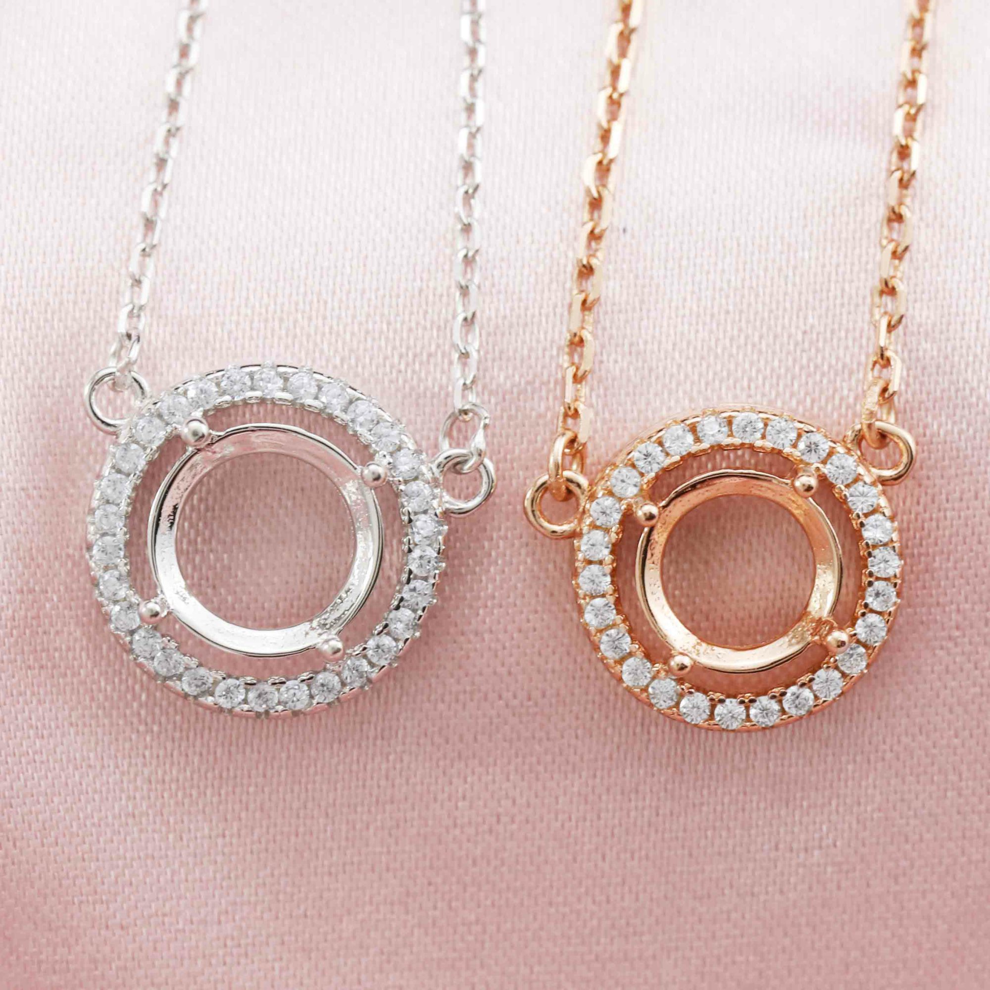 5-8MM Round Prong Pendant Settings Solid 14K/18K Gold Halo Keepsake Breast Milk Bezel with Birthstone Accents Necklace Chain DIY Memory Jewelry Supplies 1411215-1 - Click Image to Close