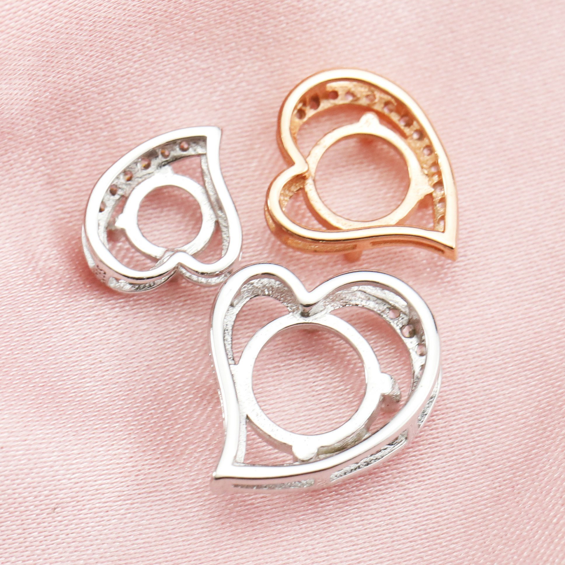 5-9MM Round Prong Pendant Settings Solid 14K/18K Gold Heart Keepsake Breast Milk Bezel with Moissanite Accents DIY Memory Jewelry Supplies 1411230-1