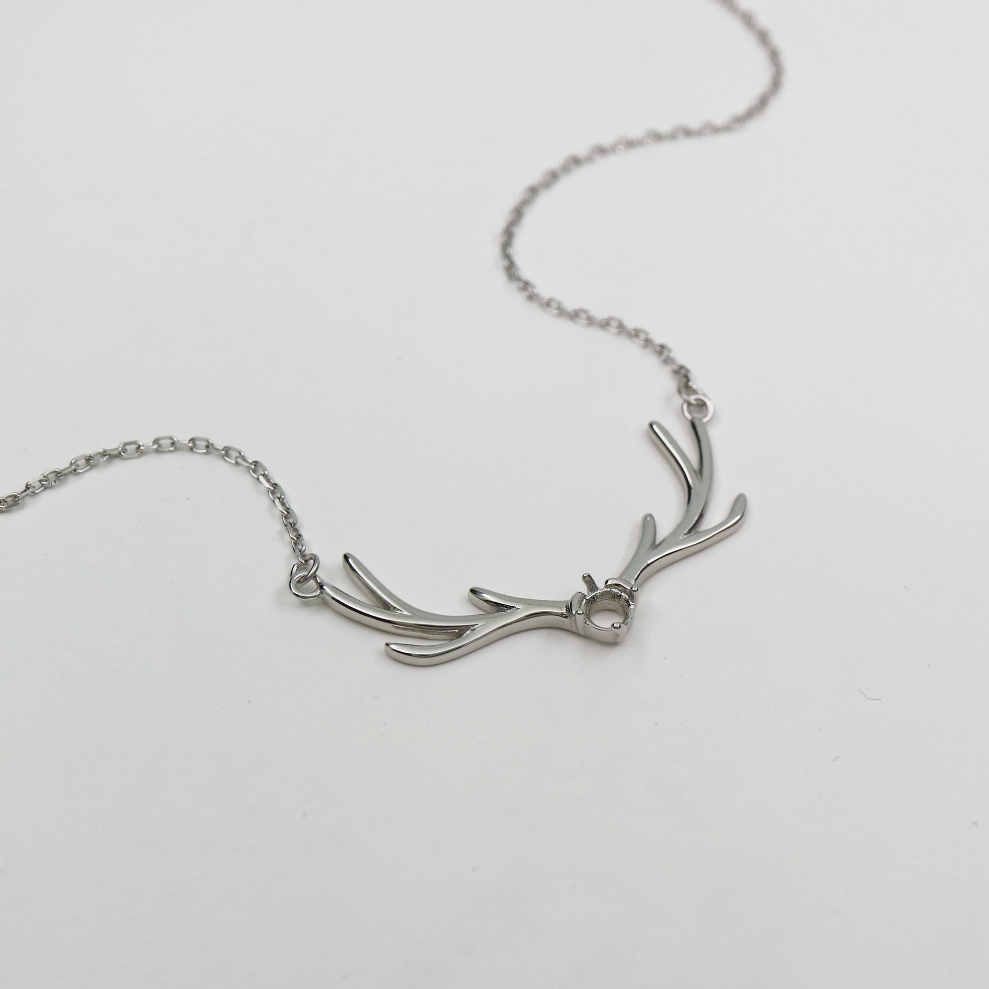 1Pcs 4MM Solid 925 Sterling Silver Deer Horn Round 4 Prongs Gemstone Prong Bezel Settings DIY Pendant 16''+2'' 1411242