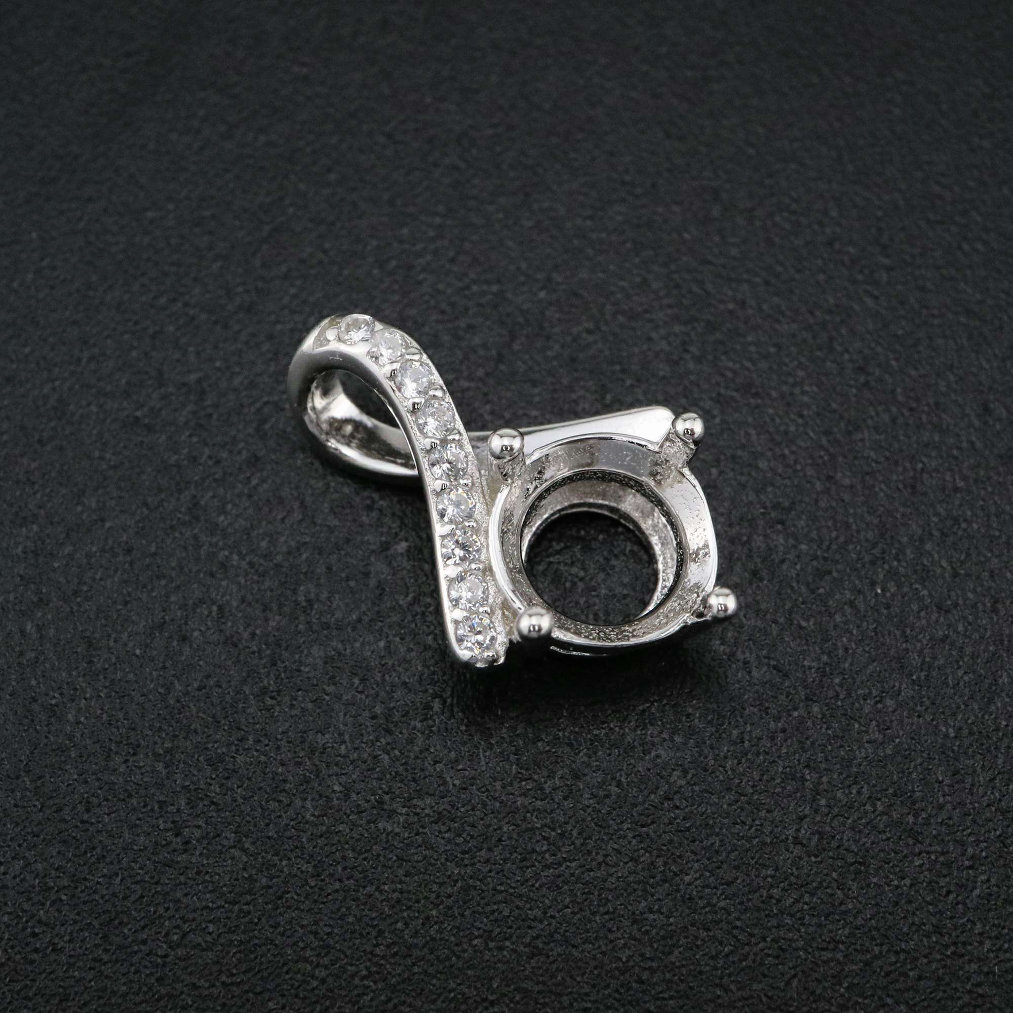 1Pcs 6-8MM Round Prong Pendant Settings Solid 925 Sterling Silver Gesmtone Charm Bezel Tray DIY Supplies 1411256 - Click Image to Close
