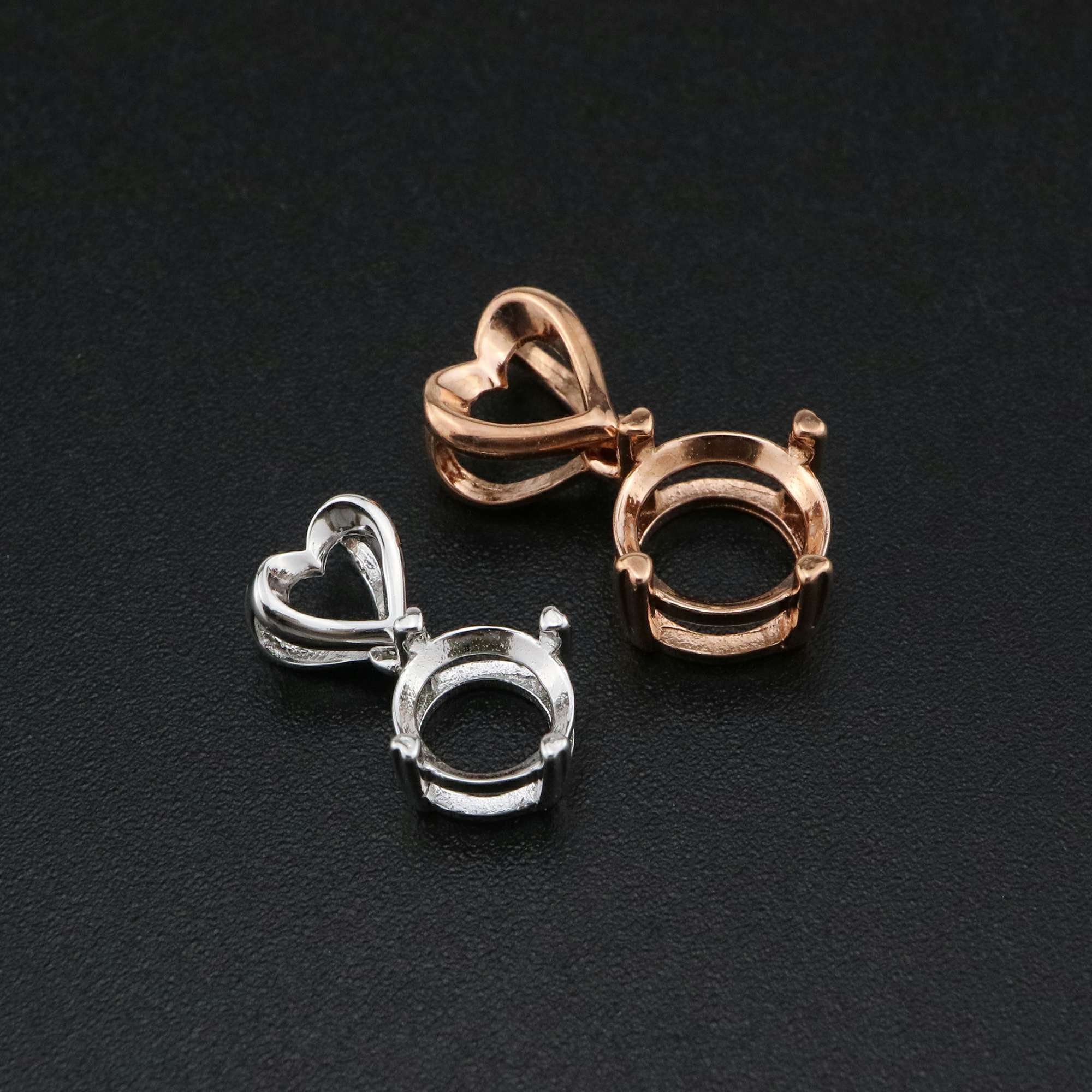 1Pcs 5-9MM Round Pendant Settings Rose Gold Plated Solid 925 Sterling Silver Heart Bail Charm Bezel Tray for Gemstone DIY Supplies 1411260 - Click Image to Close