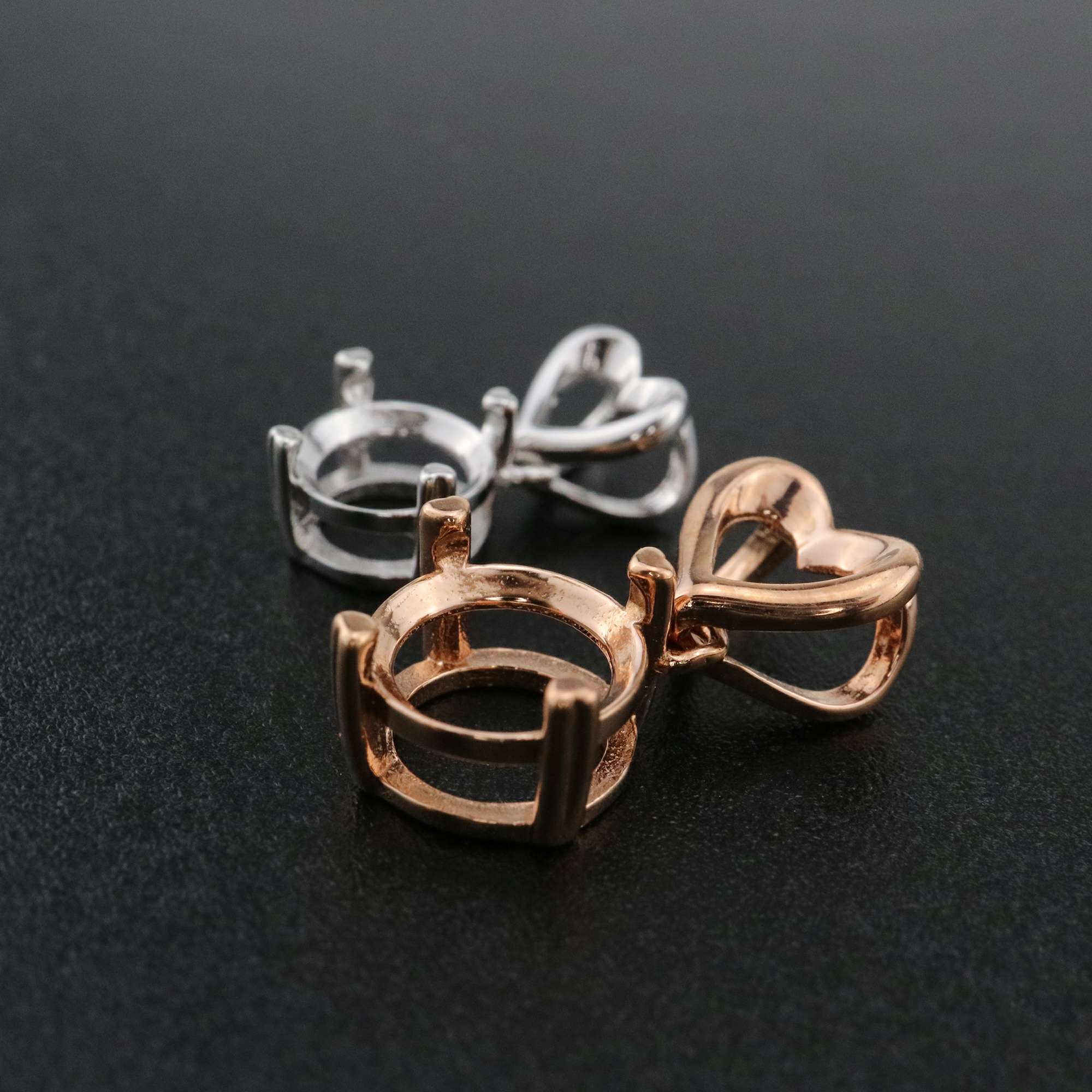 1Pcs 5-9MM Round Pendant Settings Rose Gold Plated Solid 925 Sterling Silver Heart Bail Charm Bezel Tray for Gemstone DIY Supplies 1411260 - Click Image to Close