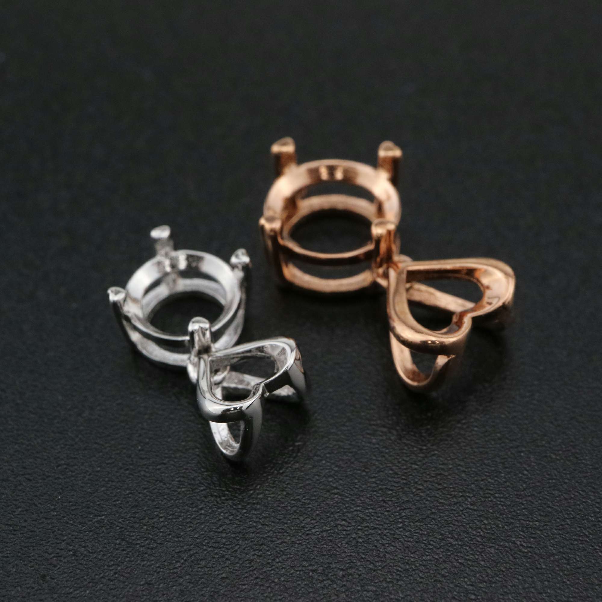 1Pcs 5-9MM Round Pendant Settings Rose Gold Plated Solid 925 Sterling Silver Heart Bail Charm Bezel Tray for Gemstone DIY Supplies 1411260 - Click Image to Close